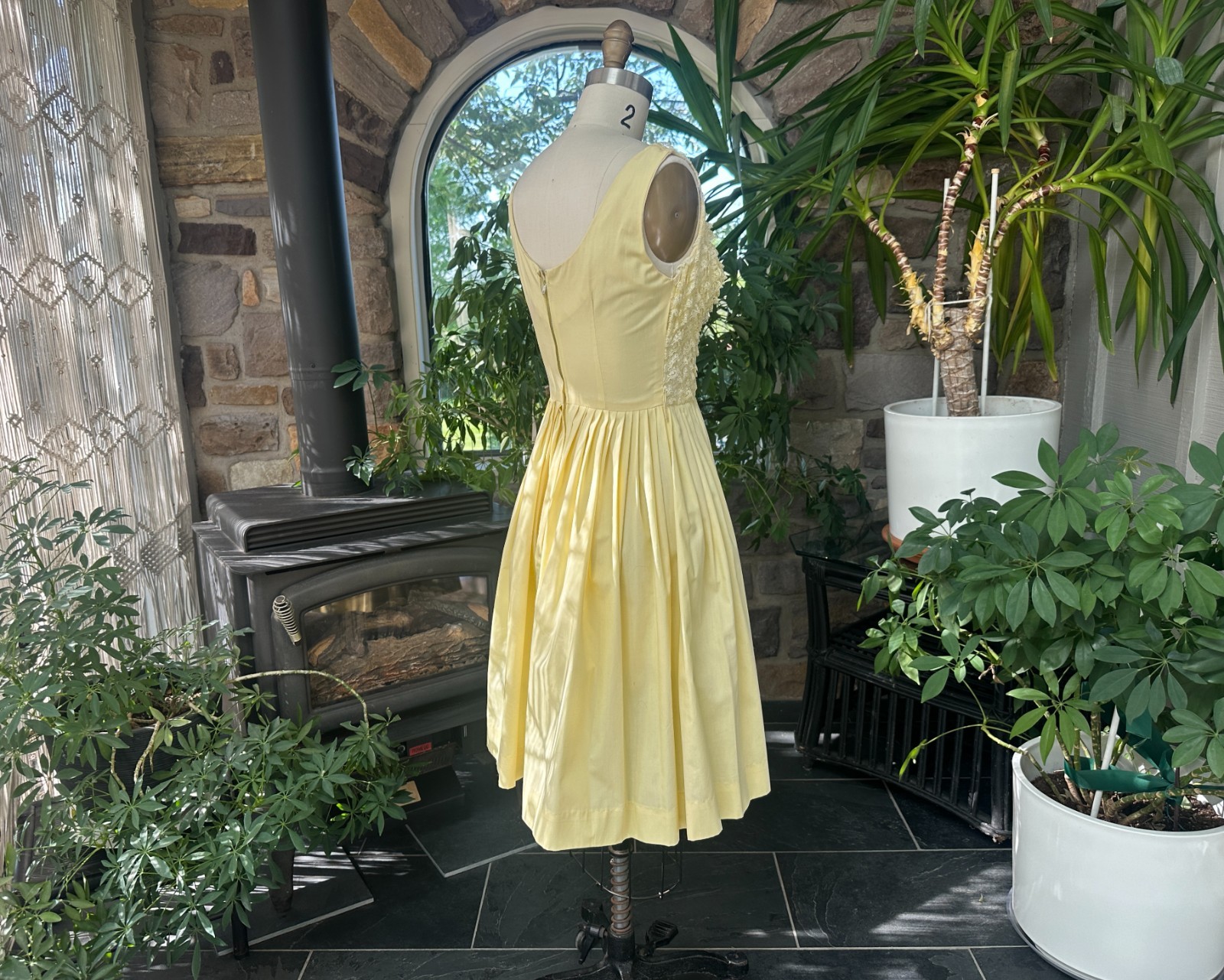 Vintage 1950s Yellow Cotton and Lace Rockabilly Dress Wendy Woods