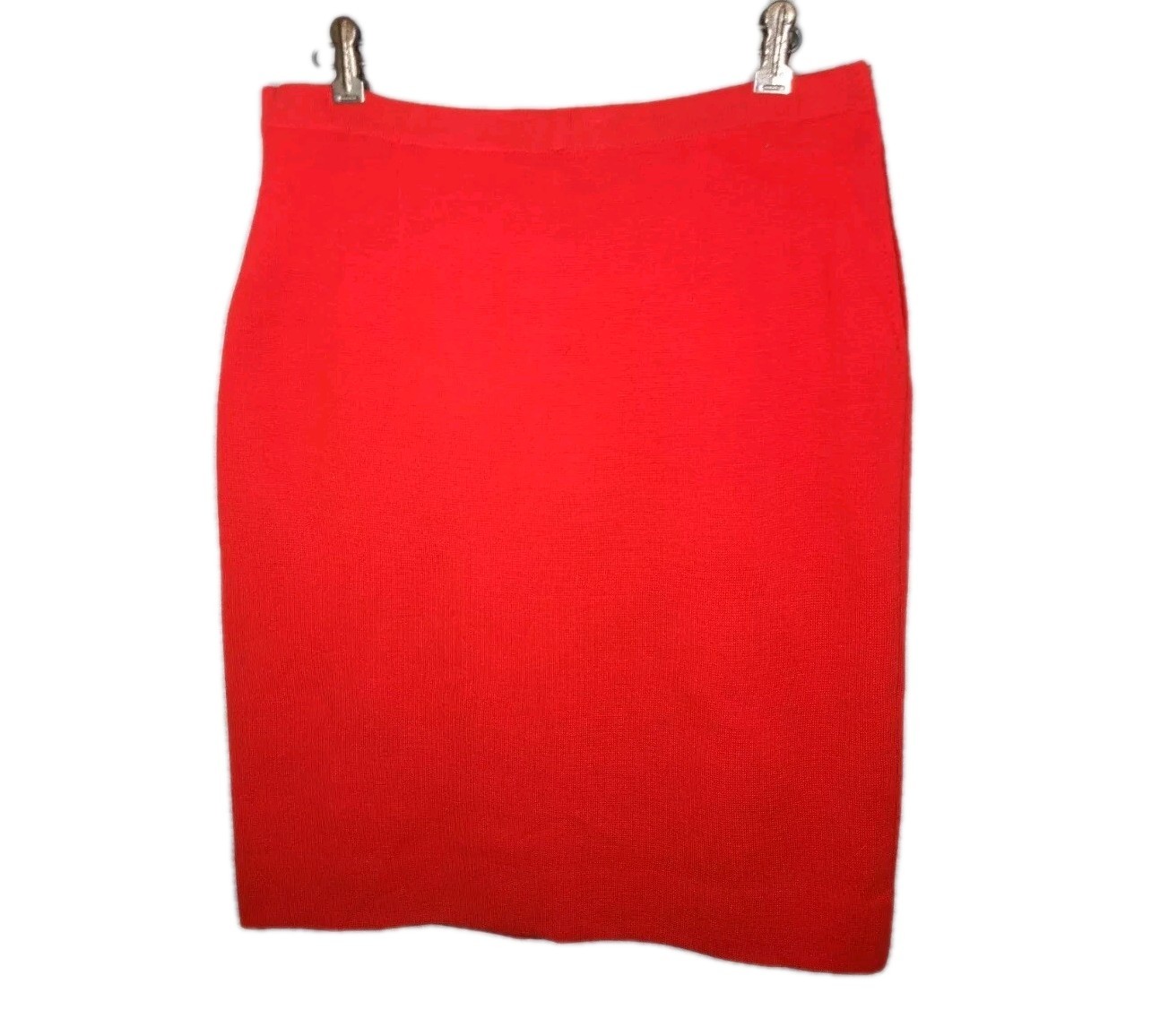 Vtg Wool Knit Skirt Fluoro Orange Gina Teresa Metal Zip Slim Stretchy 14 Mod M L