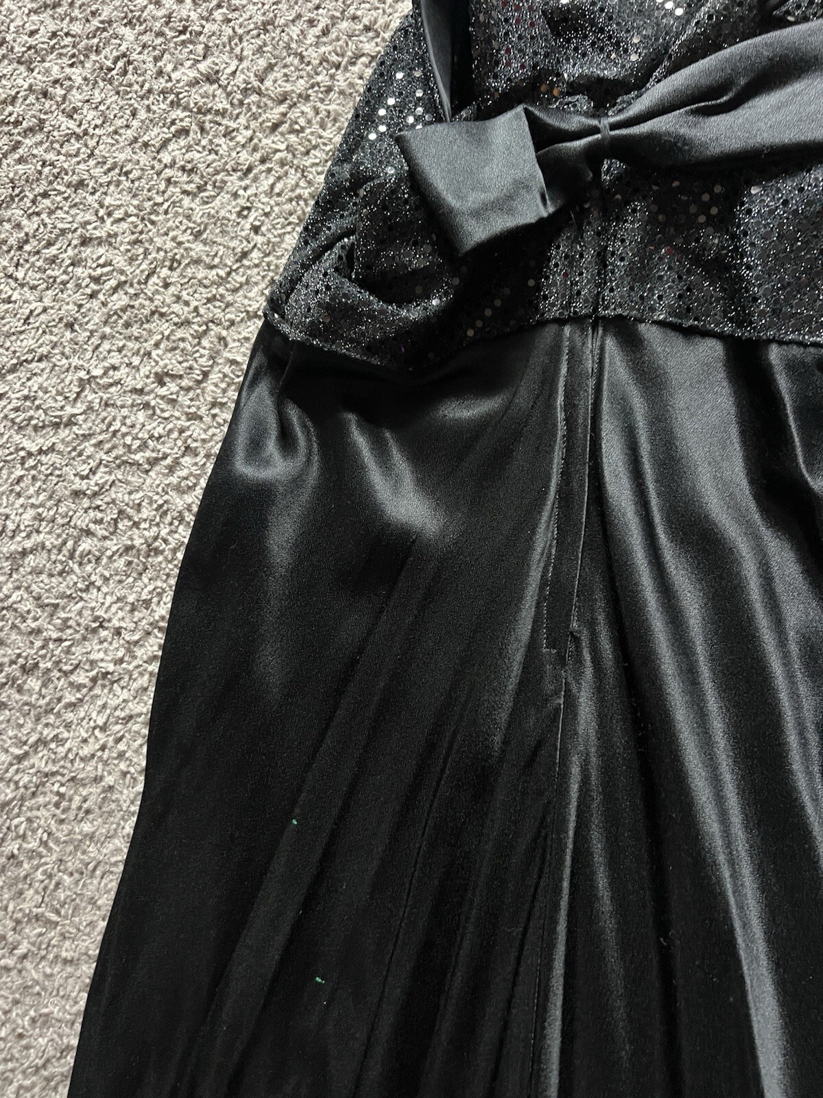 Vintage 90s Y2K Formal Dress Black Sequin Satin Maxi Full Length Made in USA