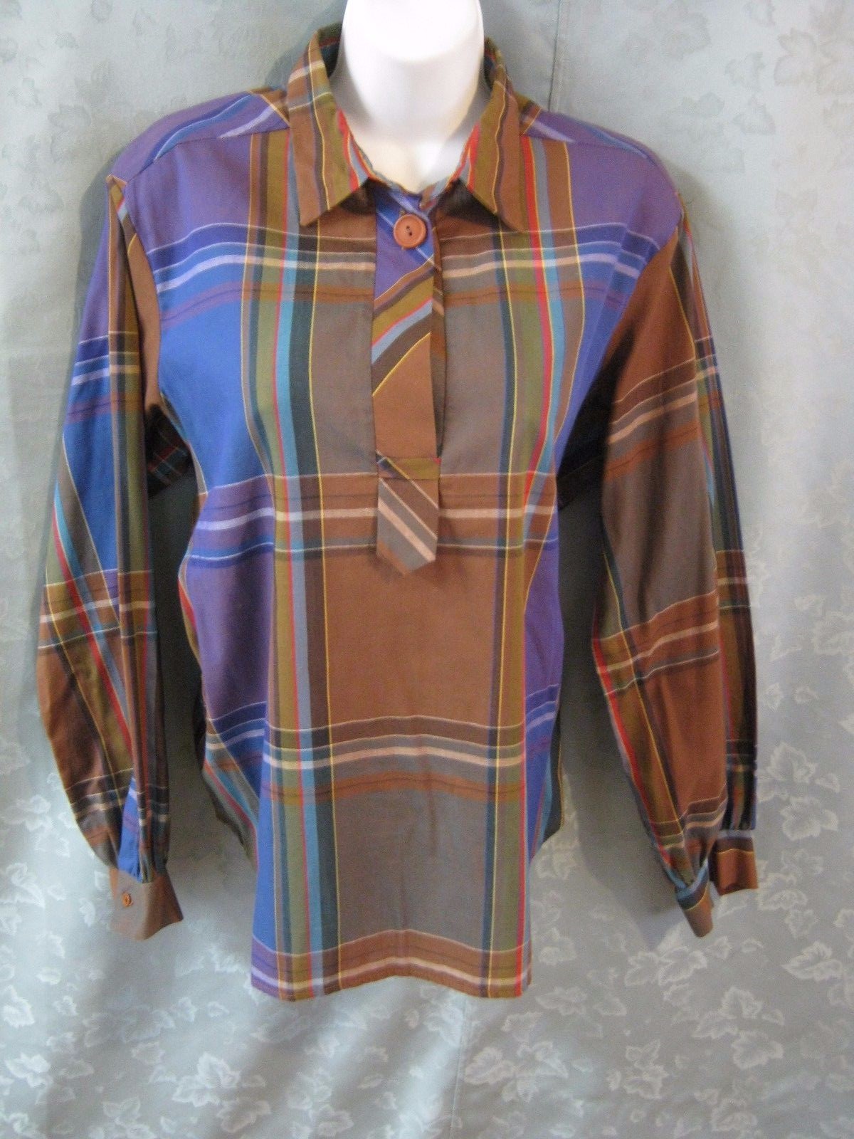 Vintage 60’s Terry Chicago Pull Over Plaid Blouse Size 14