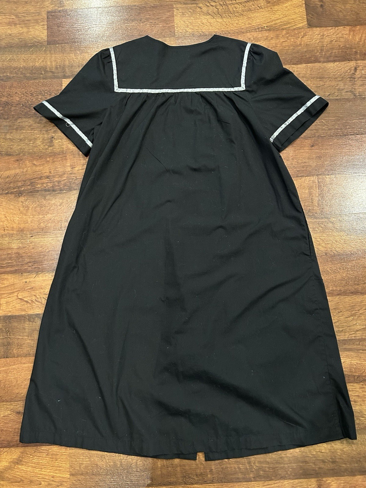 Vintage Go Softly Patio House Dress Black Embroidered Beaded Full Snap Small