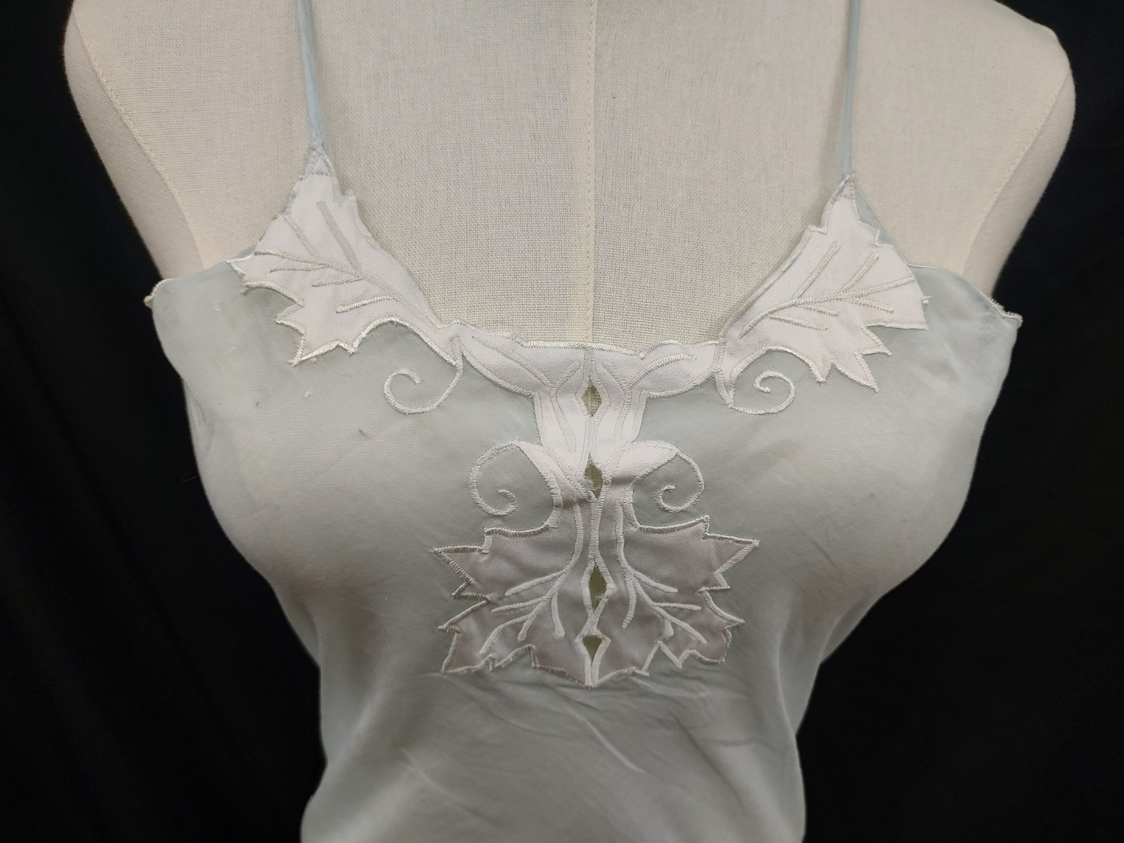 Vintage ETIENNE Slip Chemise Featherweight Blue Cotton Semi Sheer Embroidery P