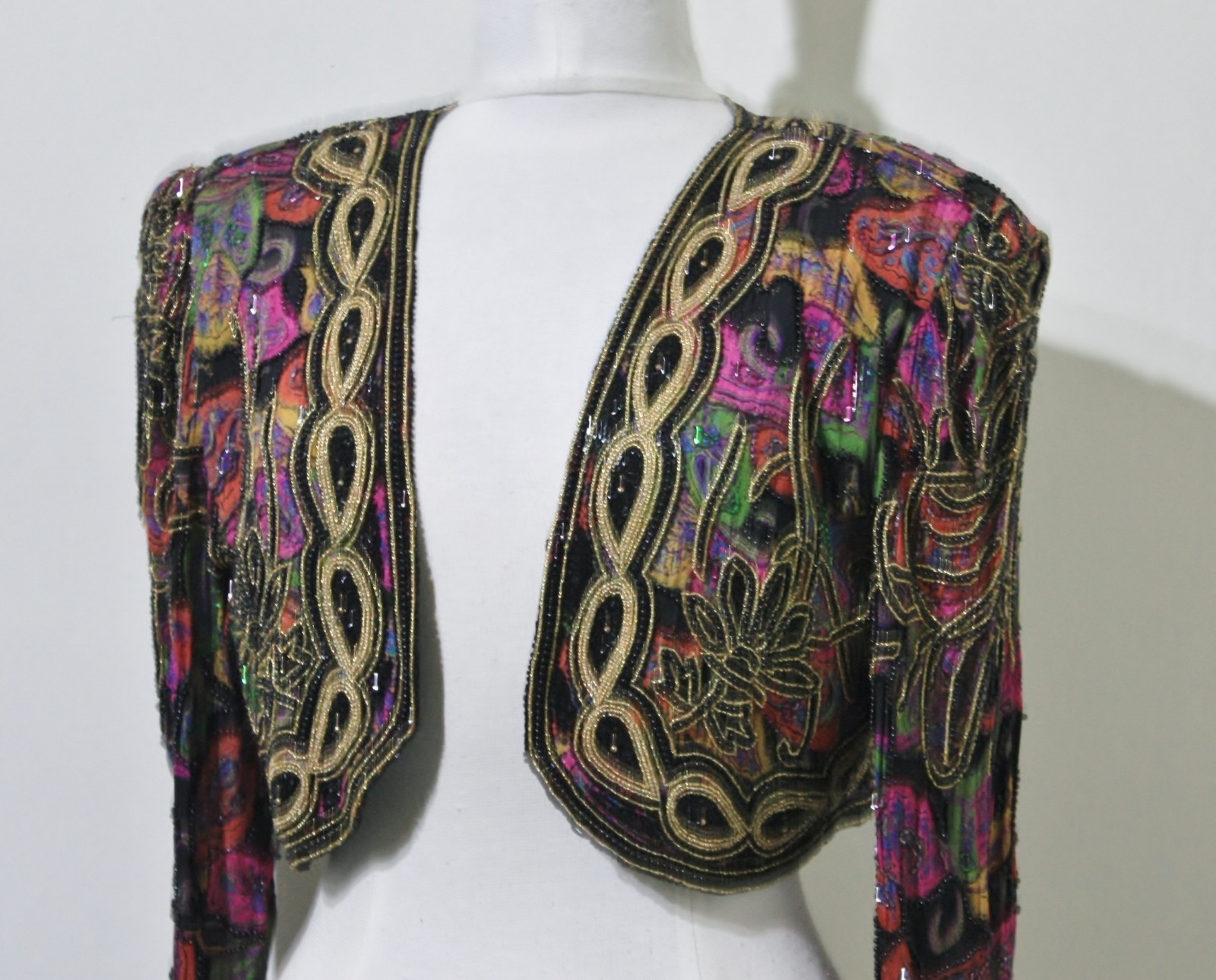 Jasdee Vintage Beaded Bolero Jacket Long Sleeve HandWork & HandPrint Style 2002