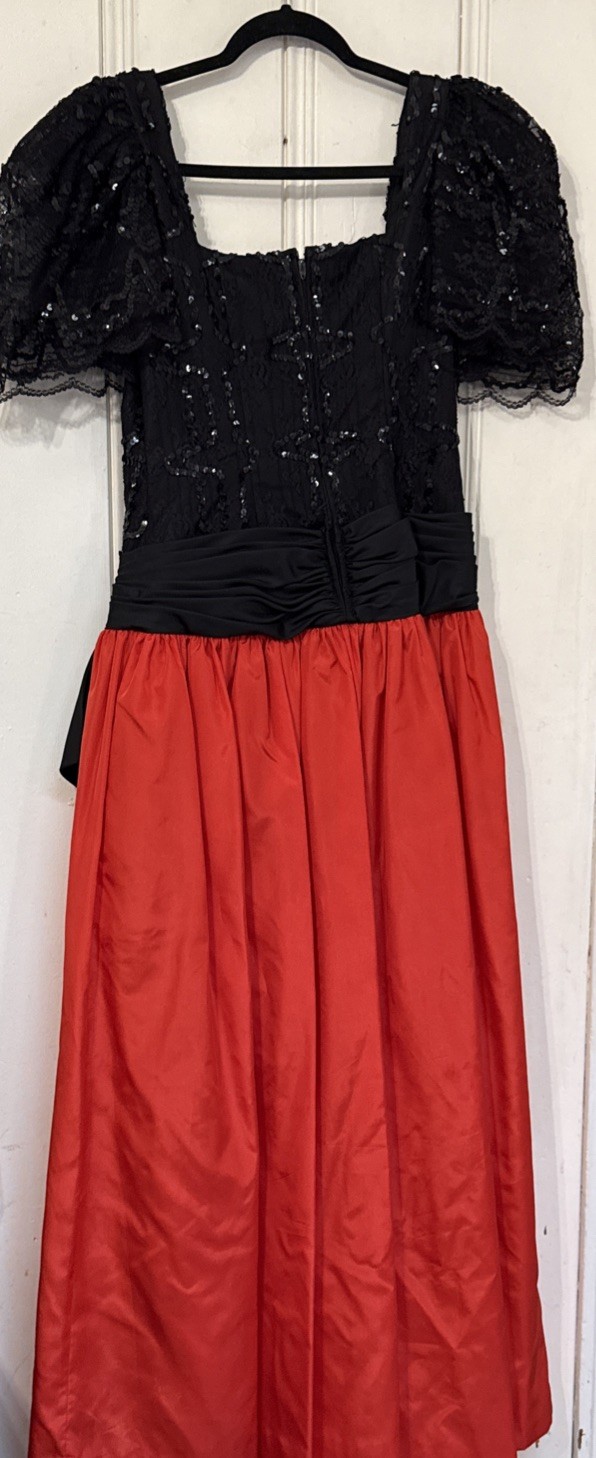 1980’s Prom Formal Dress Taffeta Lace Black Red Size 10 Mario Forte After Five