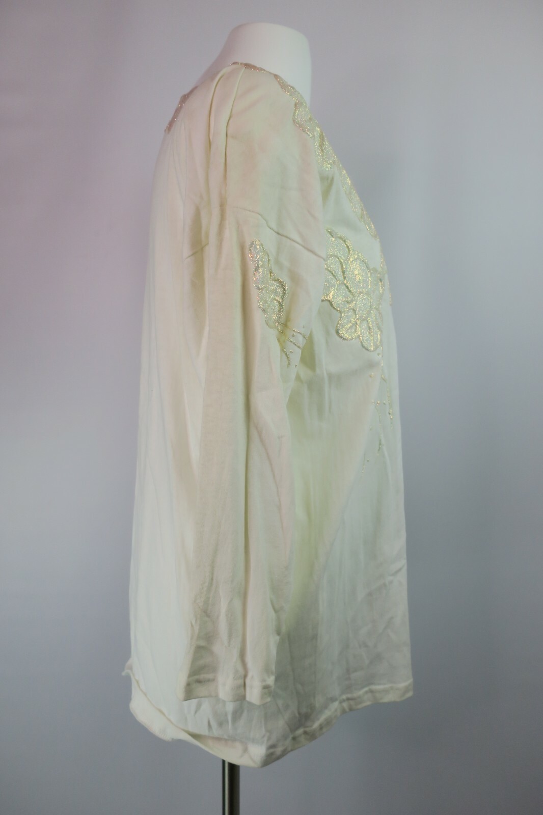 VTG 80s 3D Iridescent Ivory Glitter Embellished Top Floral OS Blouse NWT Facade