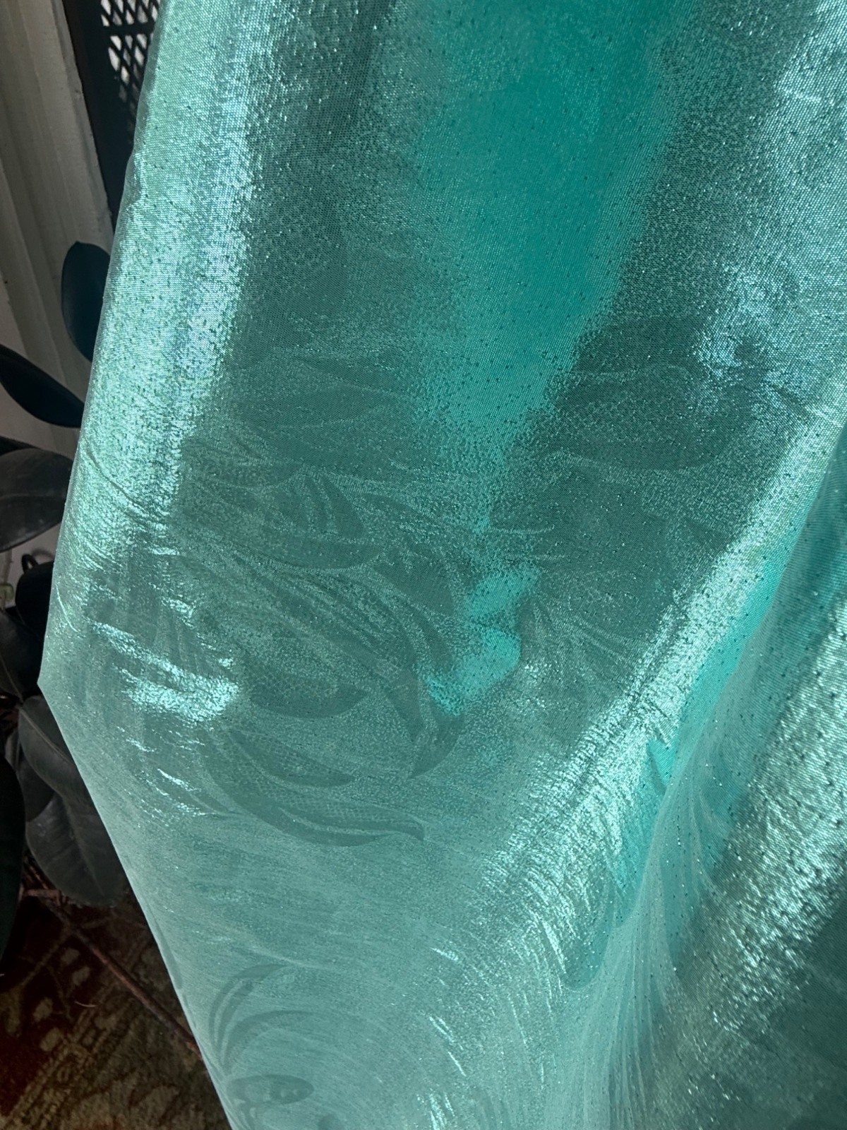 Vintage 80’s Aqua Green Lame’ Ball /Prom Gown Bustled Bow TD4 Eletra size 11/12