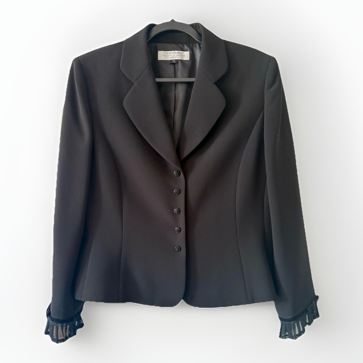 Vtg Tahari Arthur S. Levine Black Long Sleeve Blazer Ornate Buttons Sleeves 14P