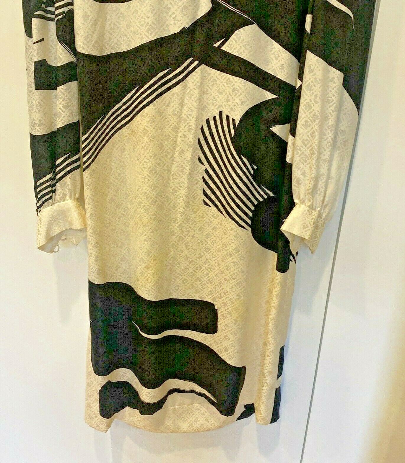 VTG Dress 10-12 Pauline Trigere/ I Magnin Black+White Silk Midi Long Sl Lined US