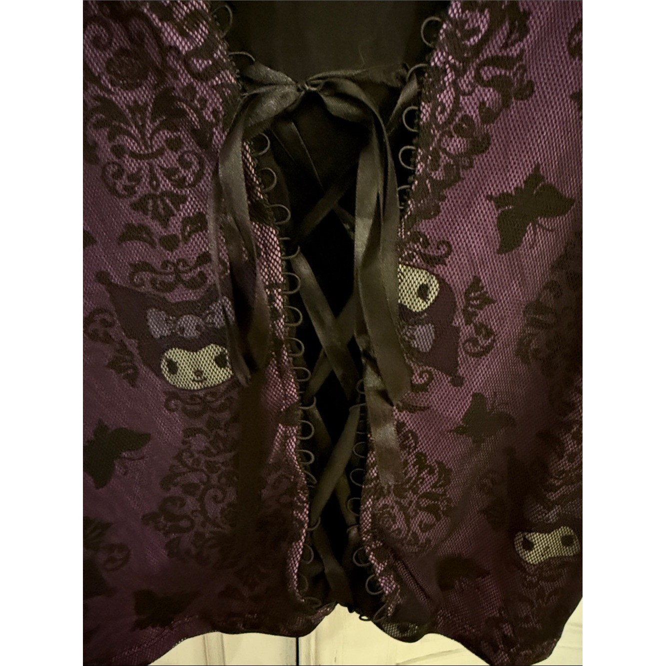 Kuromi Whimsy Goth Lace-Up Corset Tank Top Purple & Black Fairycore Y2K Size M