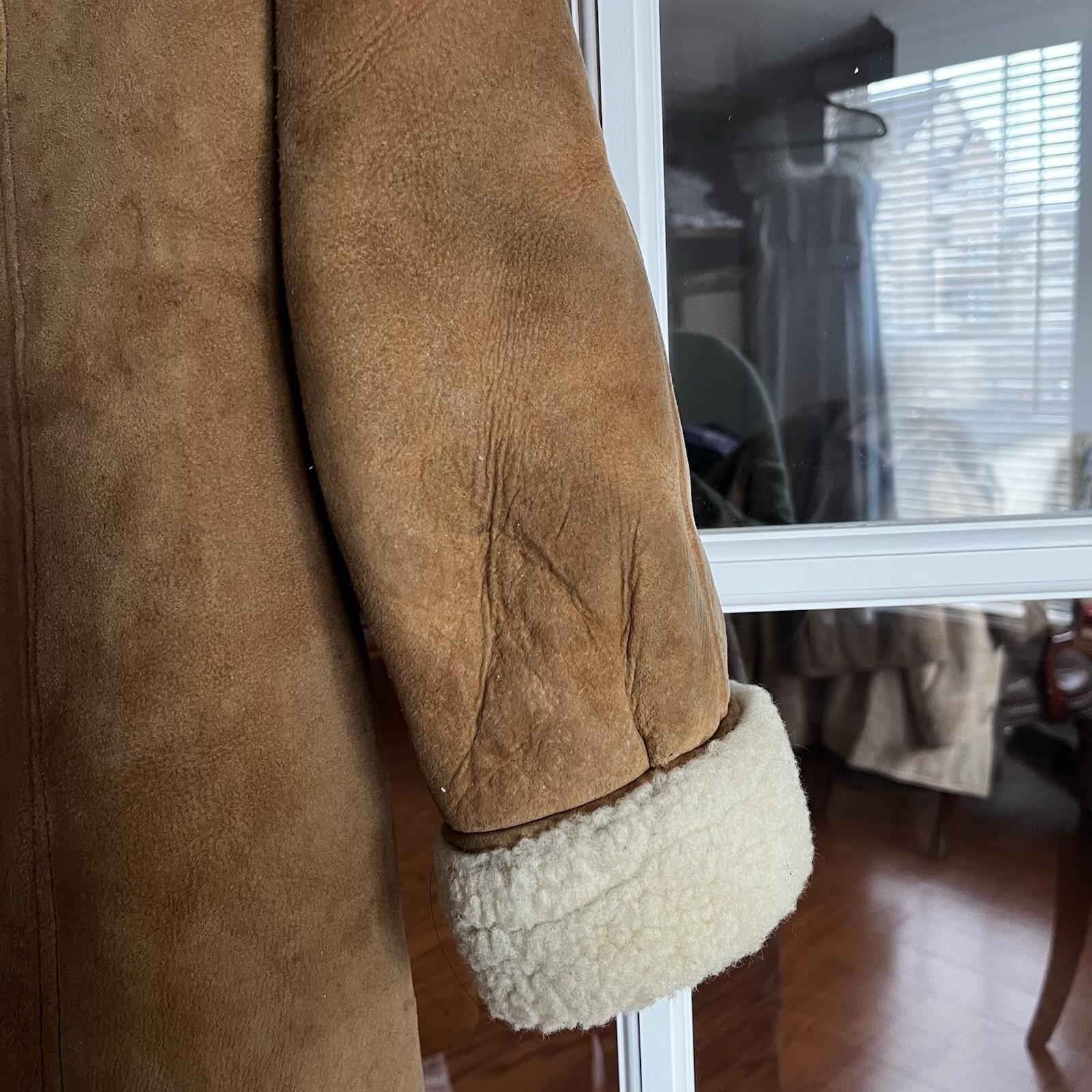 Vintage Designer French Sheepskin Shearling Coat Women’s Large Cognac / Cream