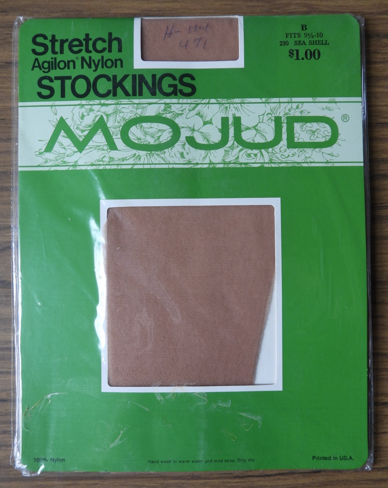 1 Pair NOS NIP Vtg Mojud Stretch Agilon Nylon Stockings Sea Shell Size B