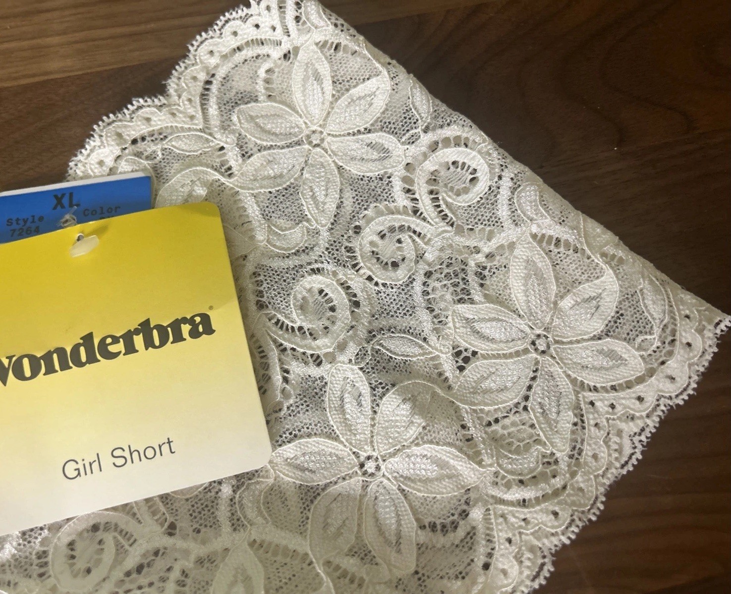 Vtg WONDERBRA Lace Sheer Mesh Girl Short Panties Sz XL Ivory Second Skin