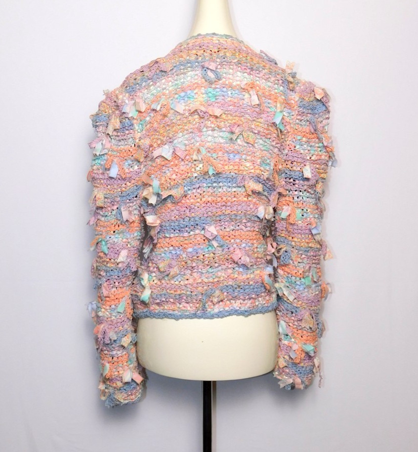 Vintage Women’s 1990s Estelle Gracer Pastel Ribbon-Knit Cardigan Sweater