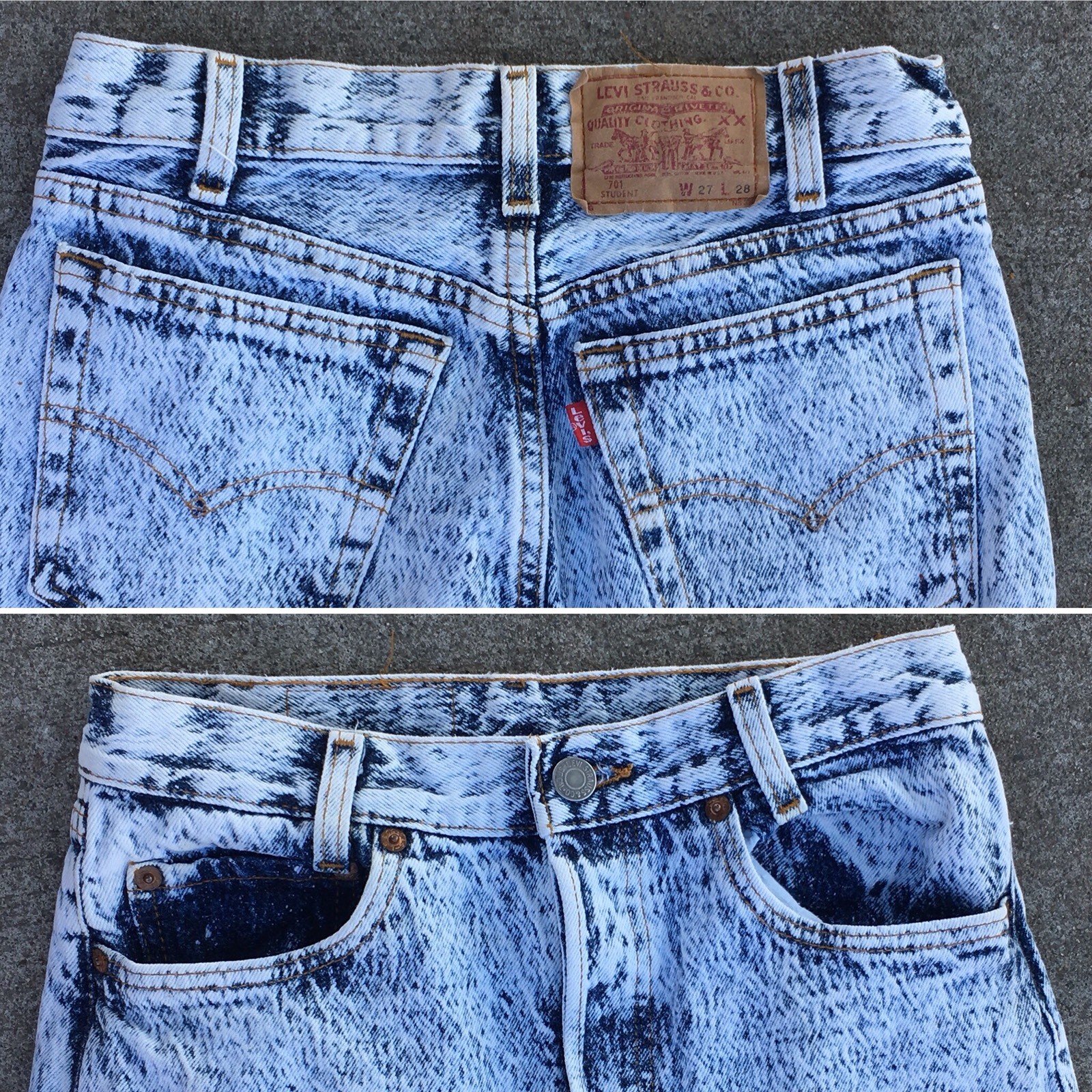 Vintage Levi’s Button Fly 701 Student Jeans Acid Wash W 27 L 28 USA 80s 90s