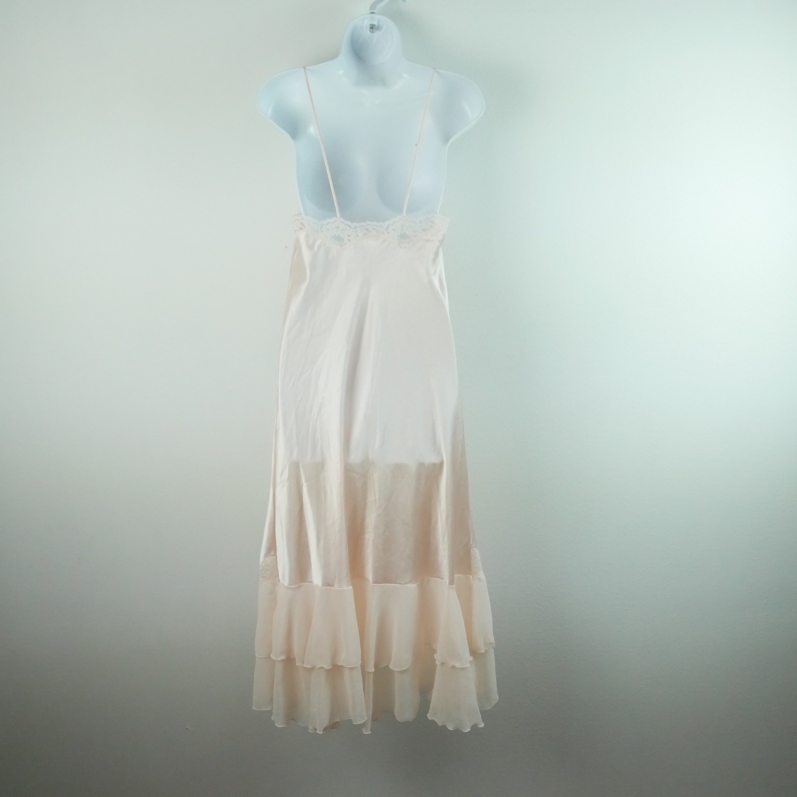 Vintage Blanche Pink Satin Nightgown Robe Set Peignoir Lace Sheer Ruffle P XS
