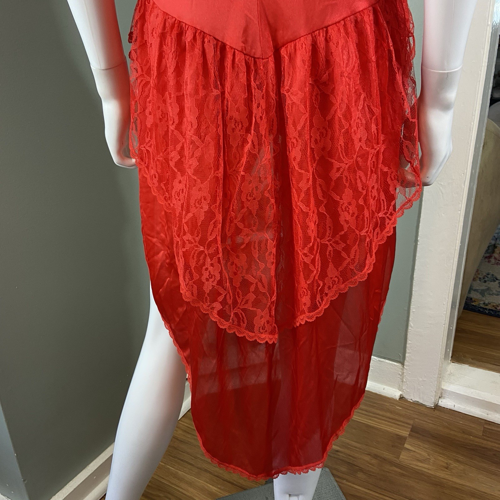 Vintage 80s Stroke of Midnight Sheer Lace Nylon High-Low Negligee Lingerie Large