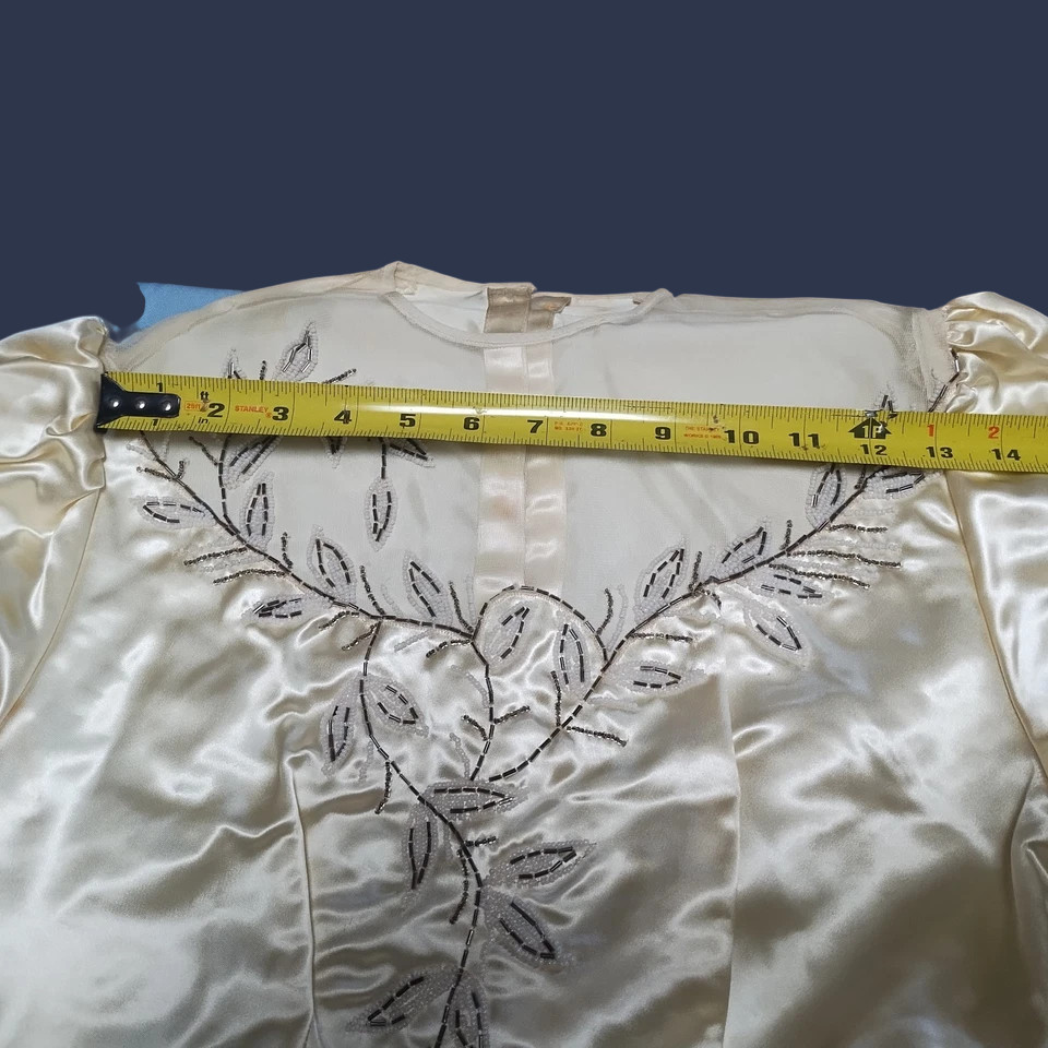 ✅Antique All Silk/Satin Handmade Beaded Lace Wedding Dress Fitted Bodice Flowers
