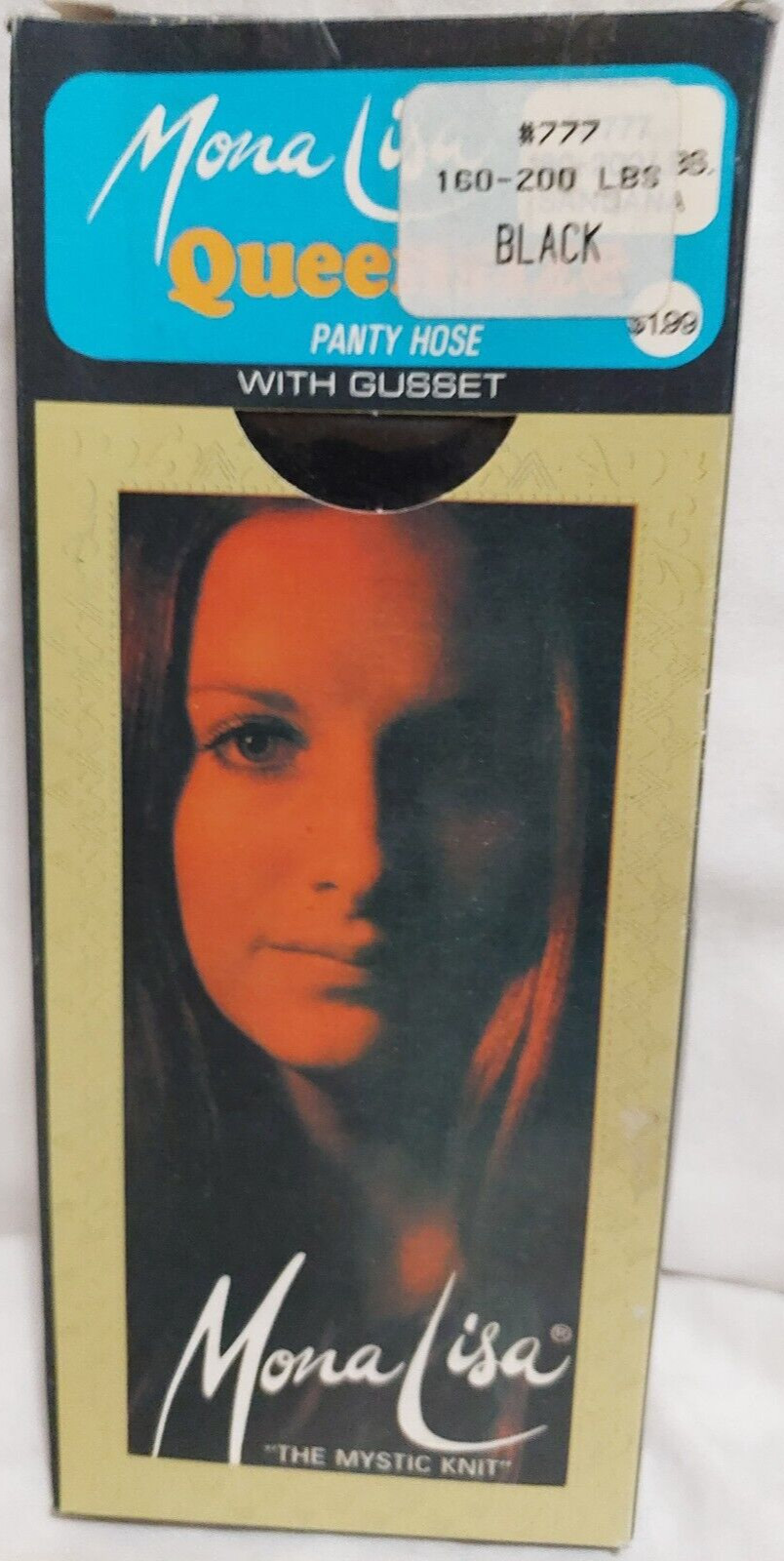 Vintage Pantyhose Mona Lisa Reinforced Toe Color Black Queen Size BNEW1