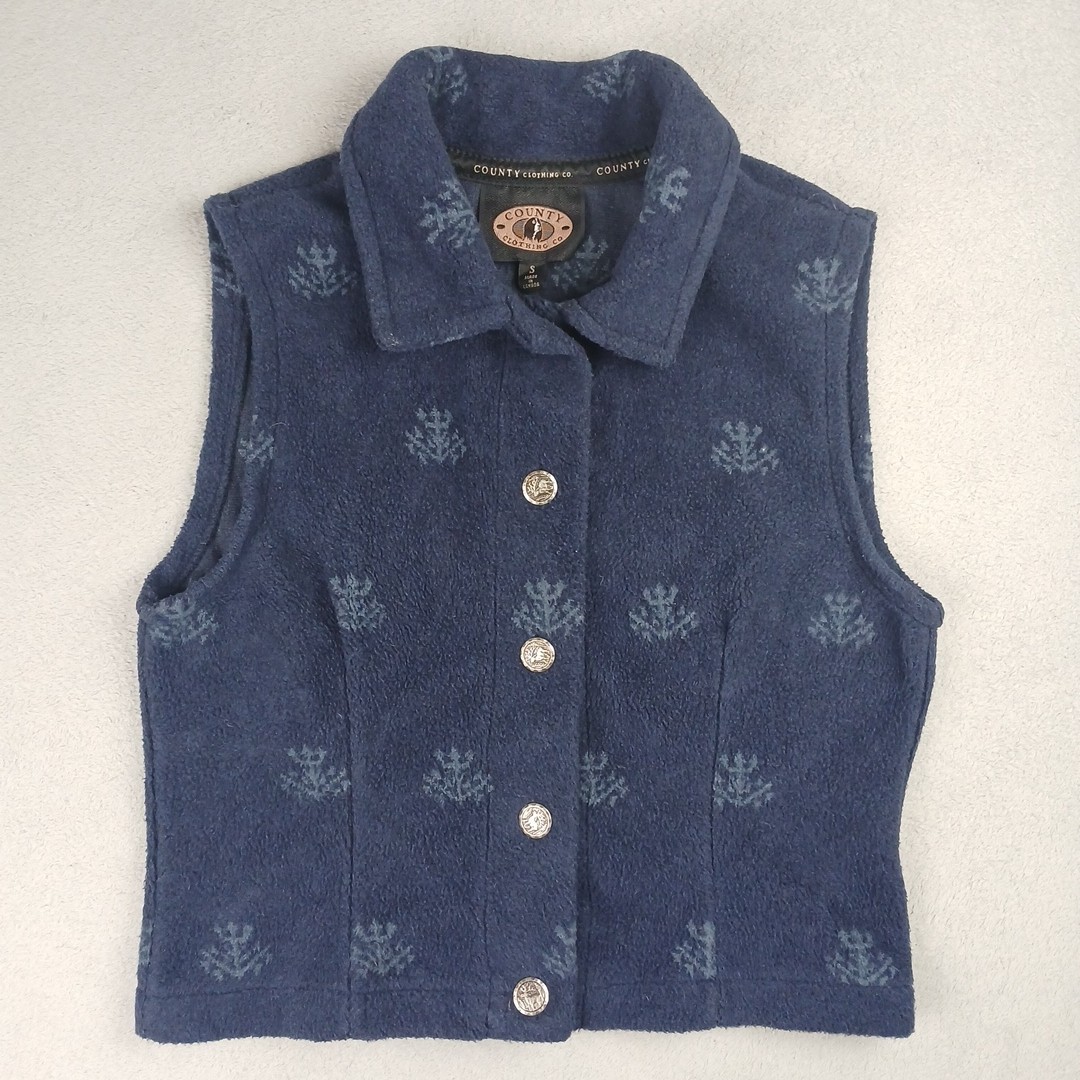Vintage County Clothing Co. Vest Women’s S Blue Grandmacore Floral Fleece Granny