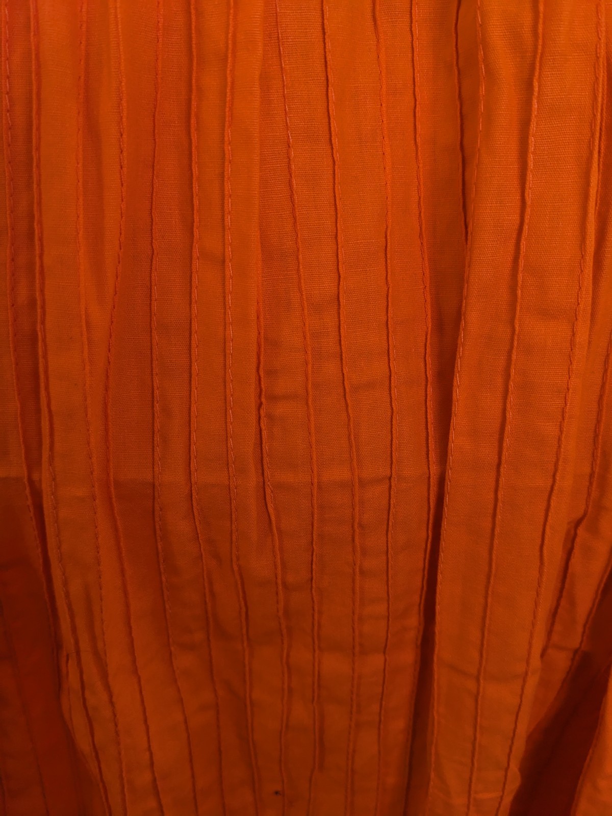 Vintage Orange Cotton Pintuck Crochet Lace Mexican Boho Peasant Dress Maxi 70s