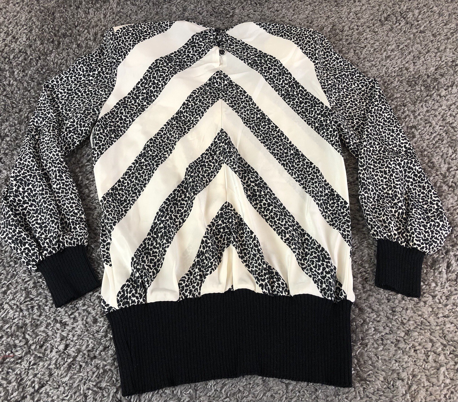 Vintage Anthony Sicari Top Womens 12 Animal Print Elastic Hem Shoulder Pads
