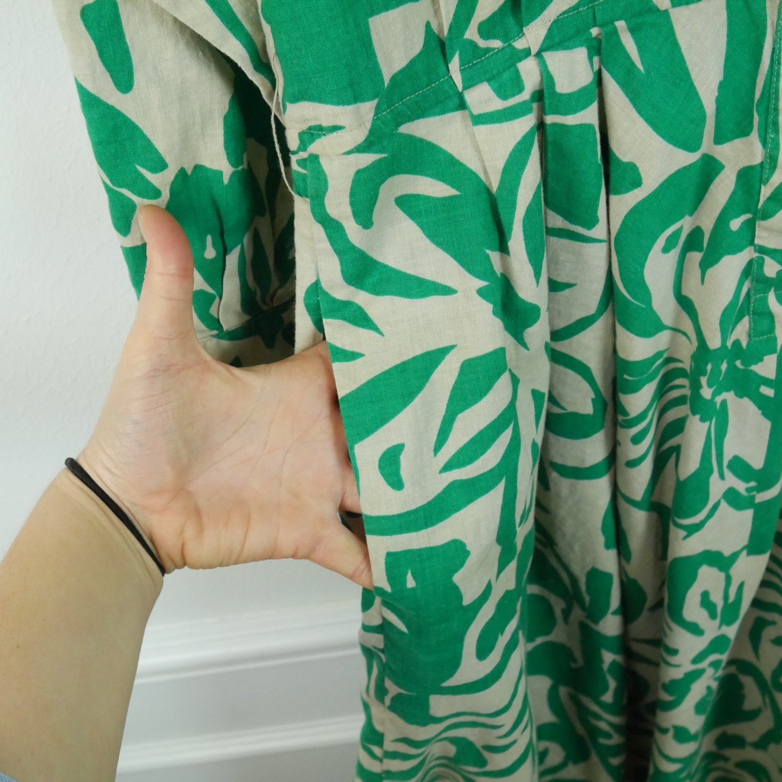 Vintage 80s Linen Blend Shirt Dress Modest Fit Flare 12 Resort Tropical Retro