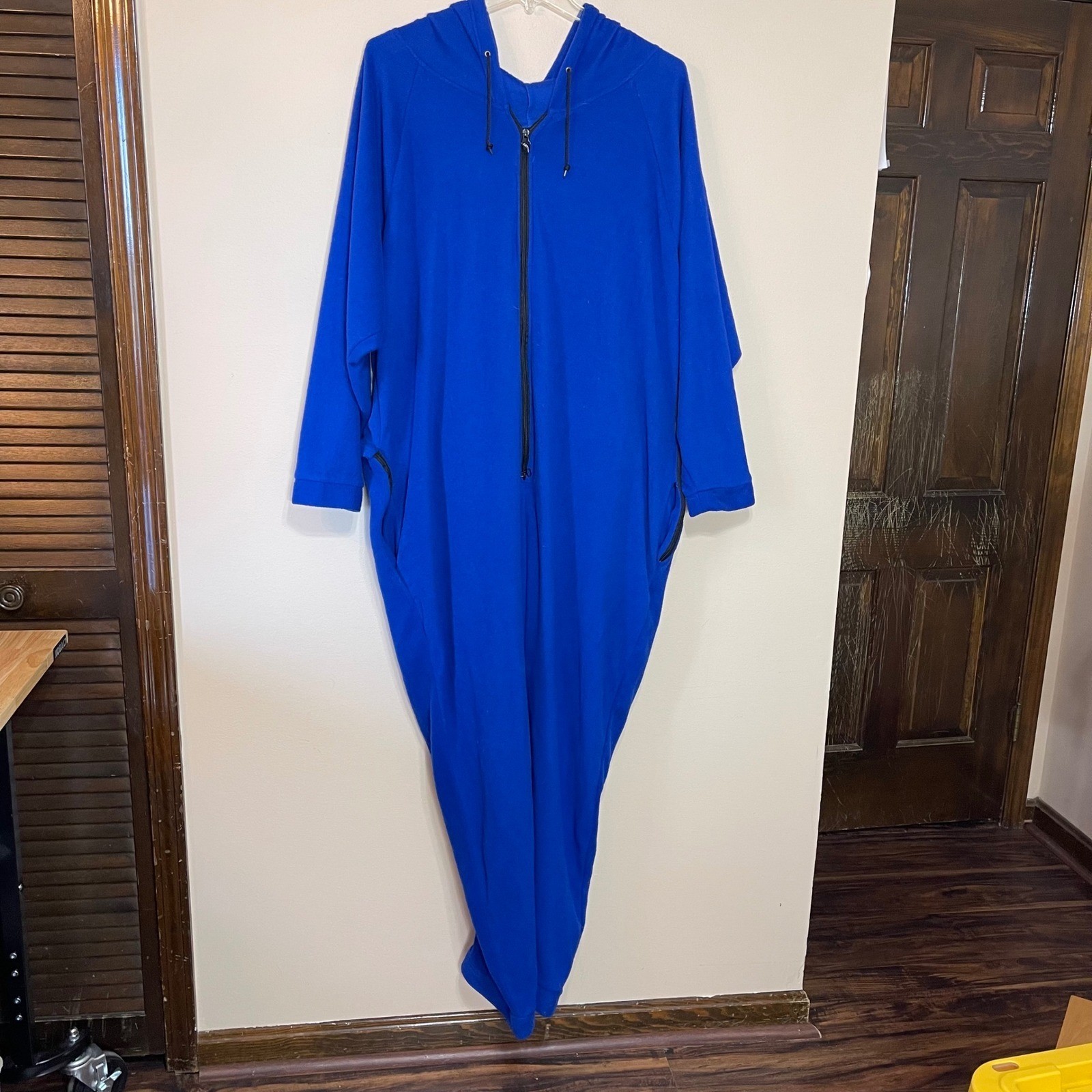 Forever Lazy Royal Blue Fleece Hooded Adult One Piece Pajamas Drop Seat L/XL