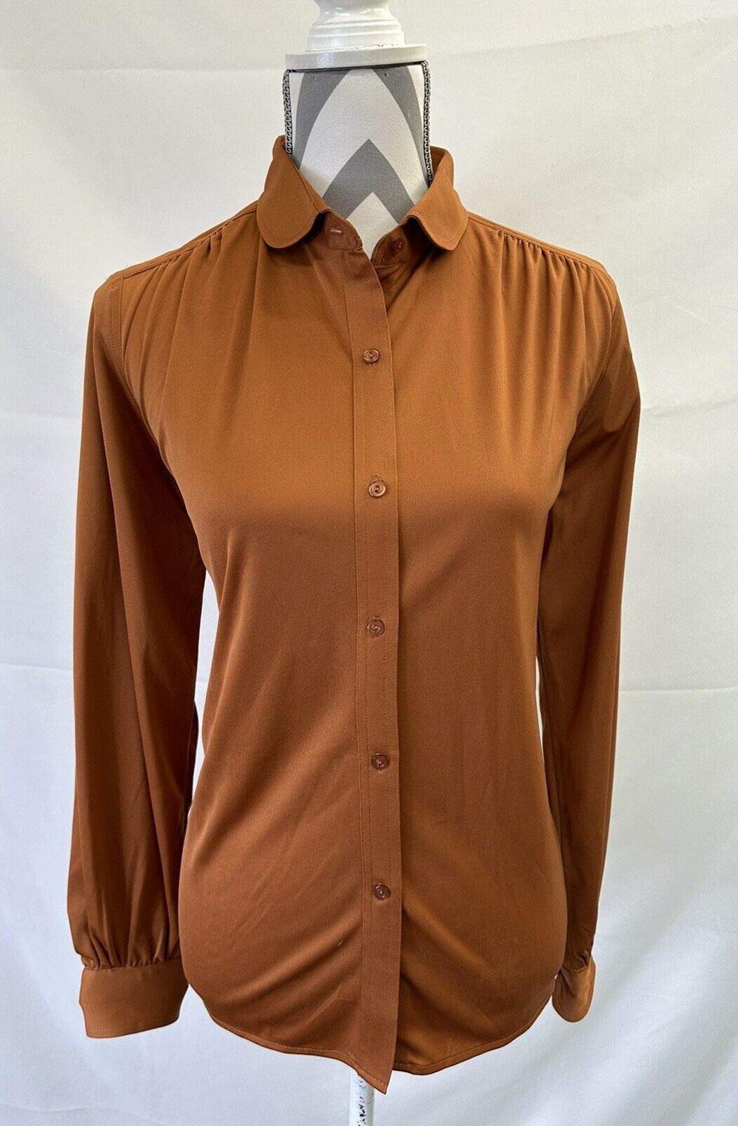 VTG 70s ALBEE brand Shirt WOMENS 16 Long Sleeve Rust Brown Button Front Blouse