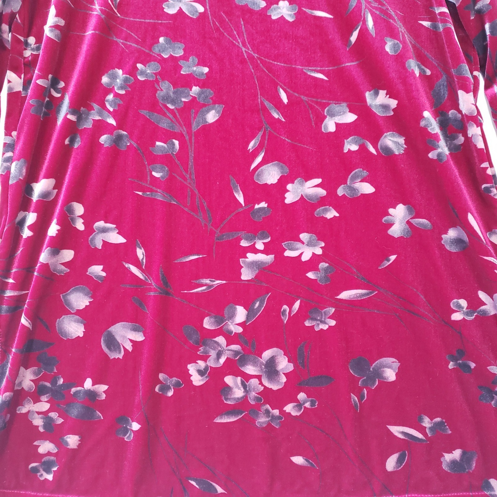 Cervelle Velvet Floral Top Womens Size S Red Vintage 90s Long Sleeve Tunic Boho