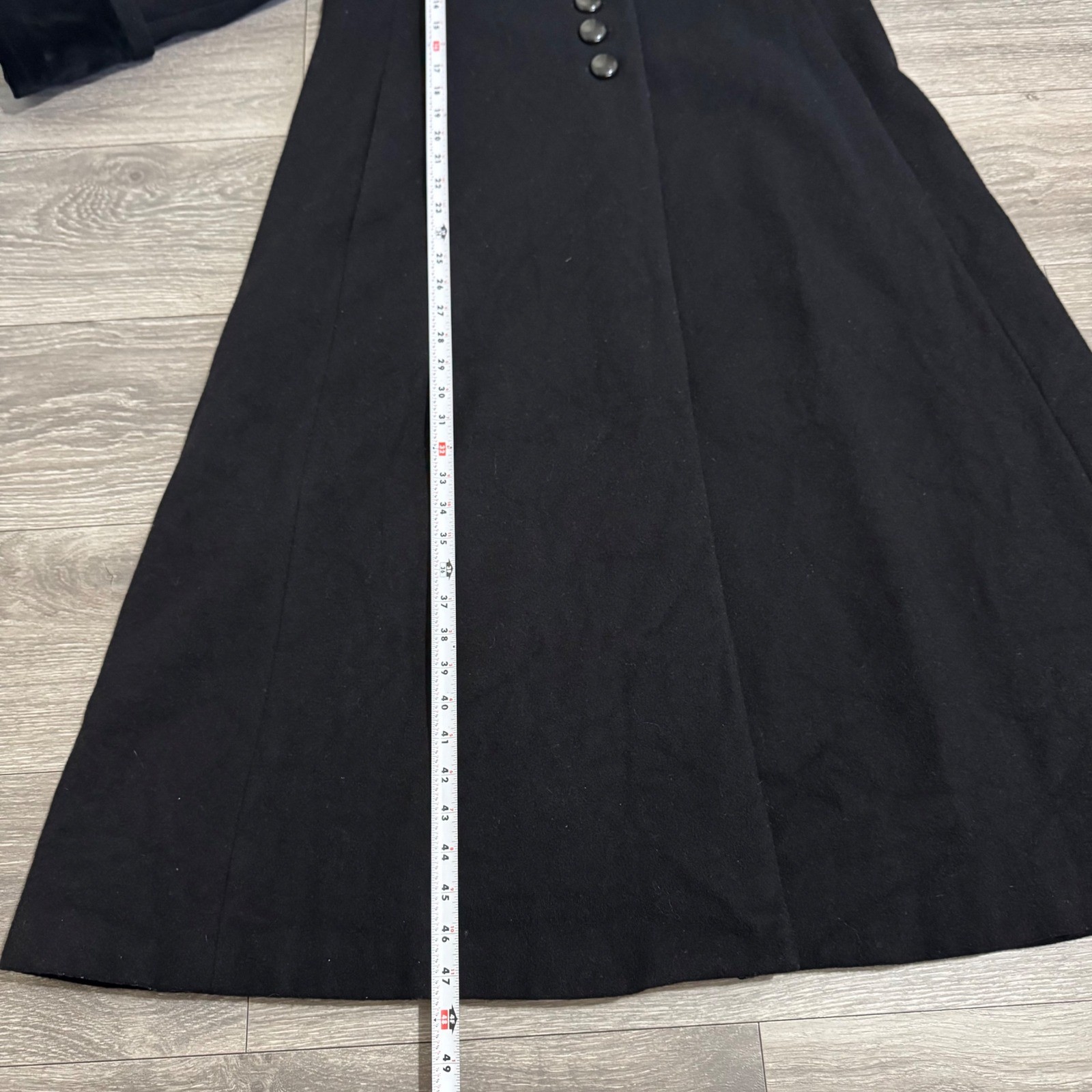 Donnybrook Victorian Black 100% Wool Maxi Coat Velvet Trim Mandarin Collar Sz 2