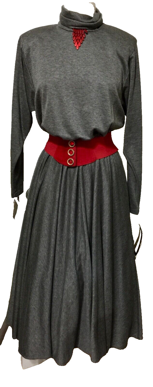 Women’s 80s fit and flair winter dress turtle neck gray maxi S-13/14 New