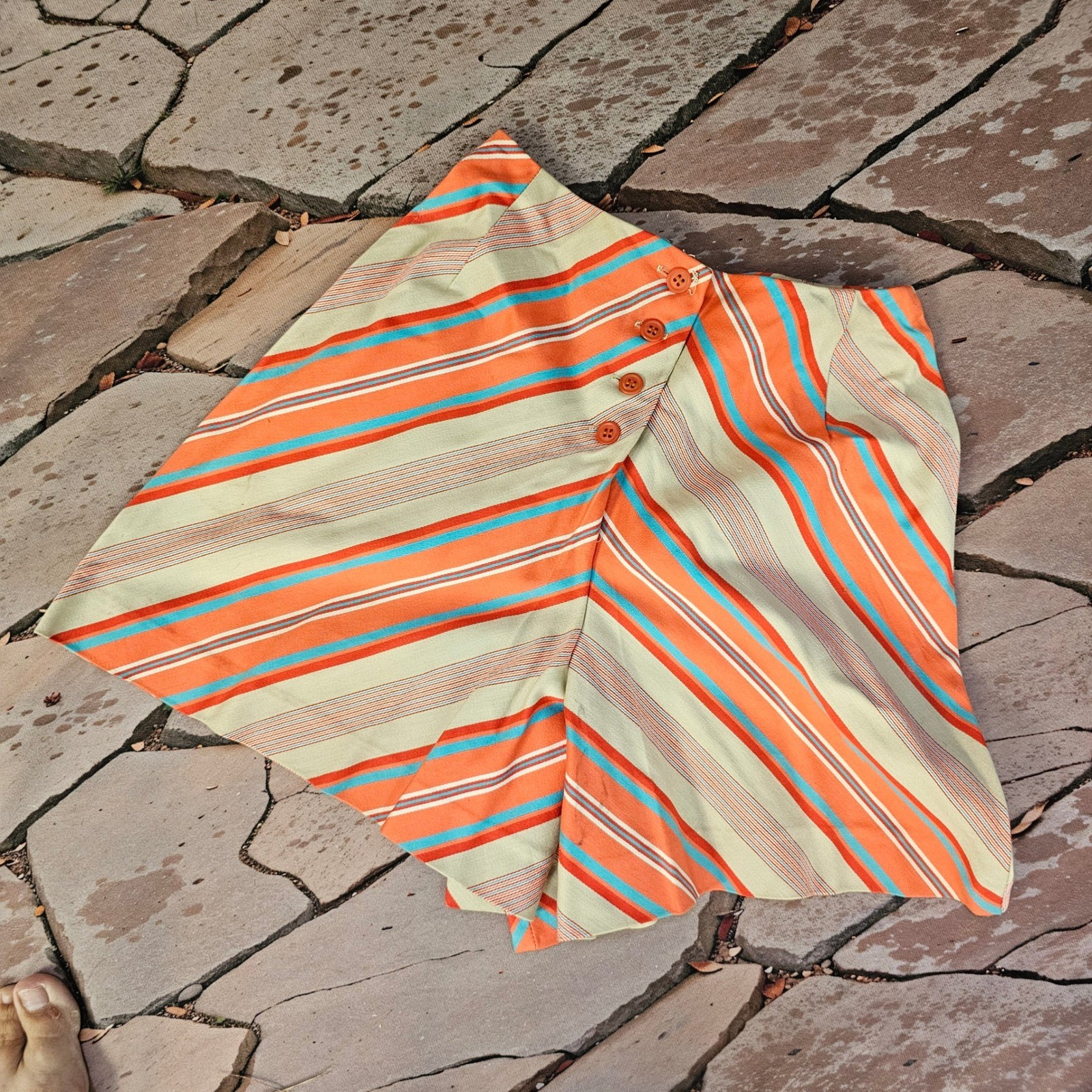 Vintage 1970s Bobbie Brooks Striped High Waisted Shorts Orange Teal Button Front