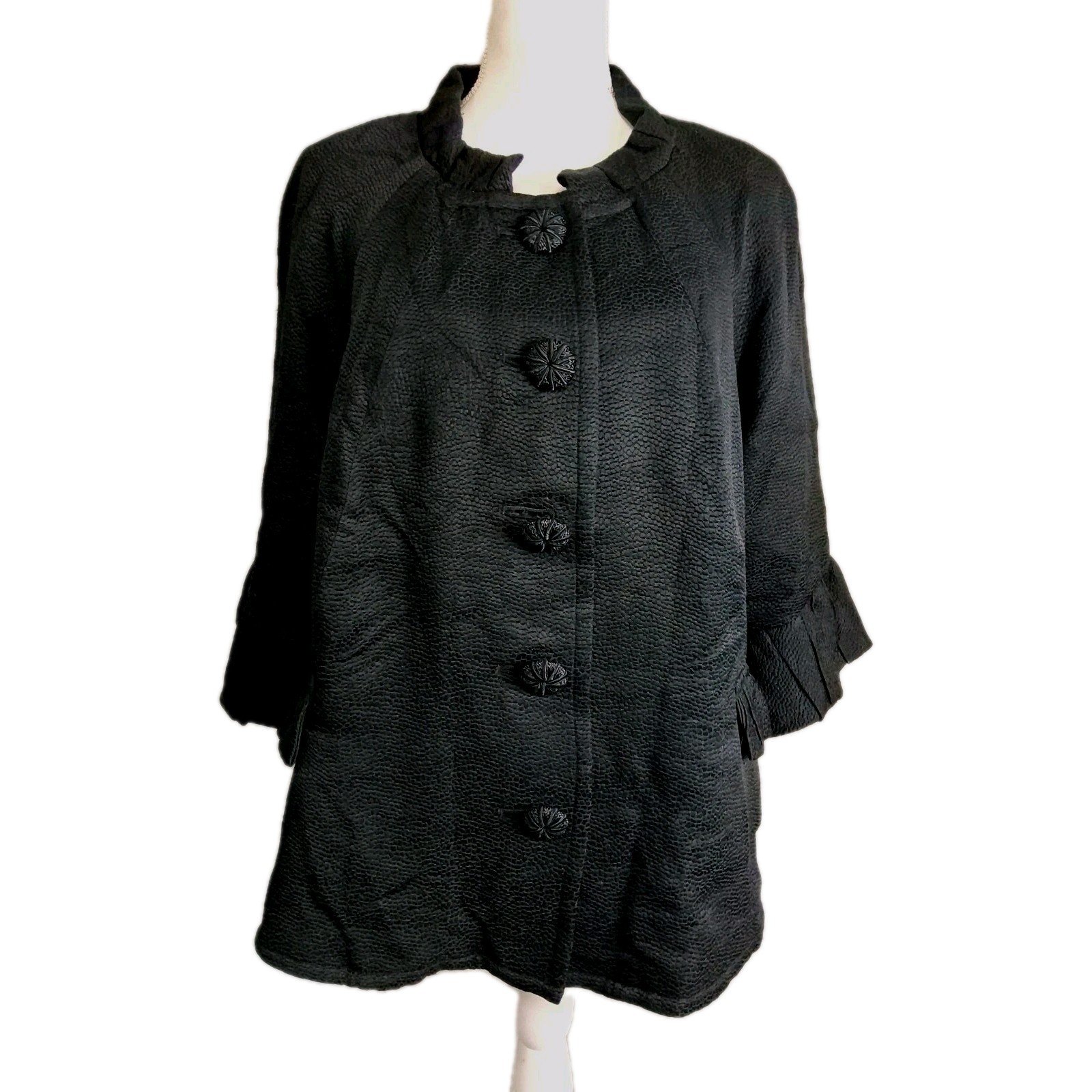 Plus Size Y2K Textured Silk Blend Evening Jacket Black ECI New York 20W