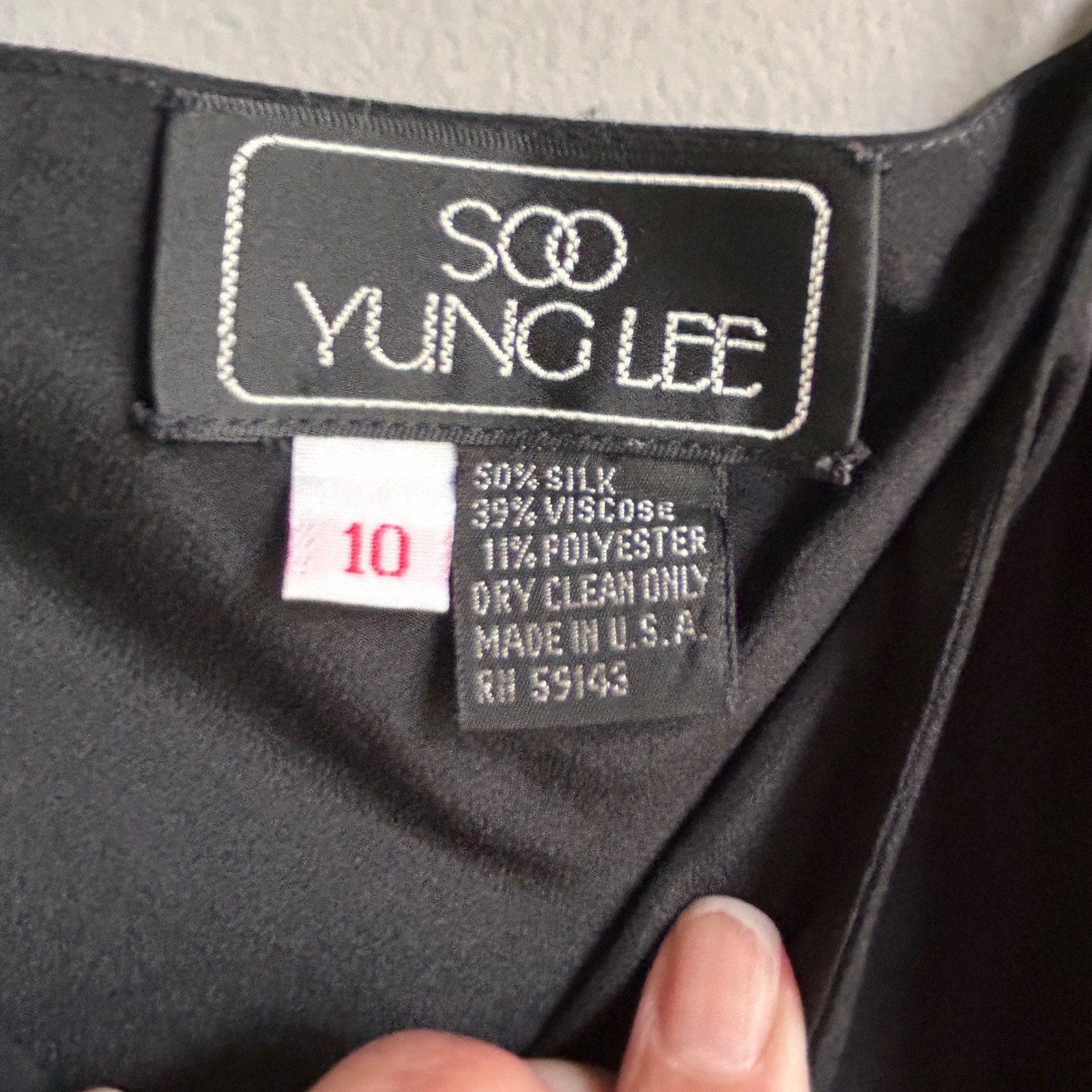 Soo Yung Lee Vintage Black Silk Blend Spaghetti Strap Cowl Midi Dress Size 10