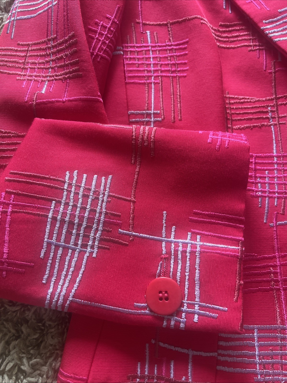 Armani Collezioni Italy Pink Embroidered Geometric Blazer Jacket Womens 4 Nice