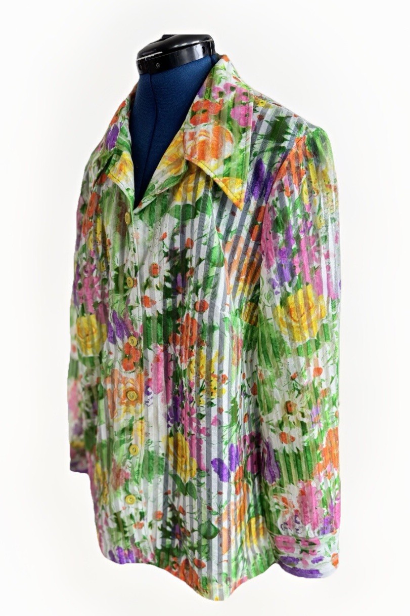 Vintage 70s Marty Gutmacher Floral Cottage Core Sheer Boho Prairie Blouse