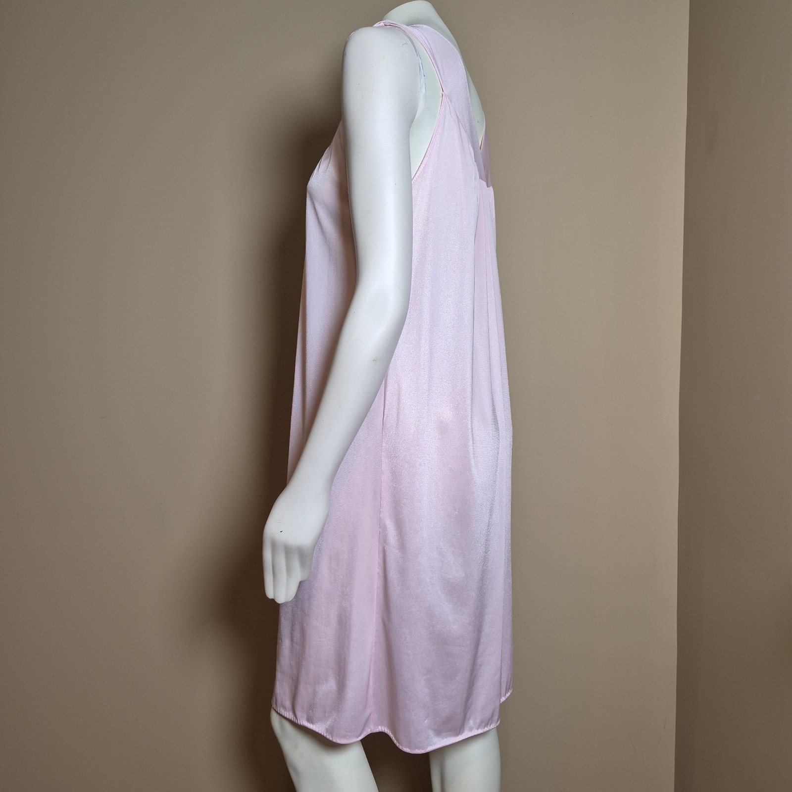 Vintage Avian Pink Nylon Nightgown Sleeveless Floral V-Neck Sleep Dress Medium