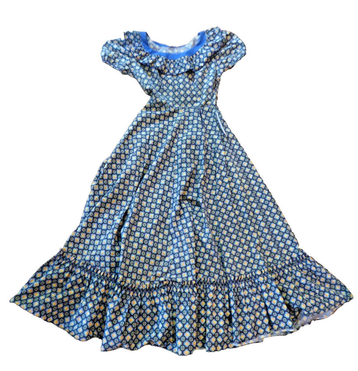 Vtg 70s Handmade Calico Prairie Maxi Dress Tiered Ruffle Cottagecore Revival