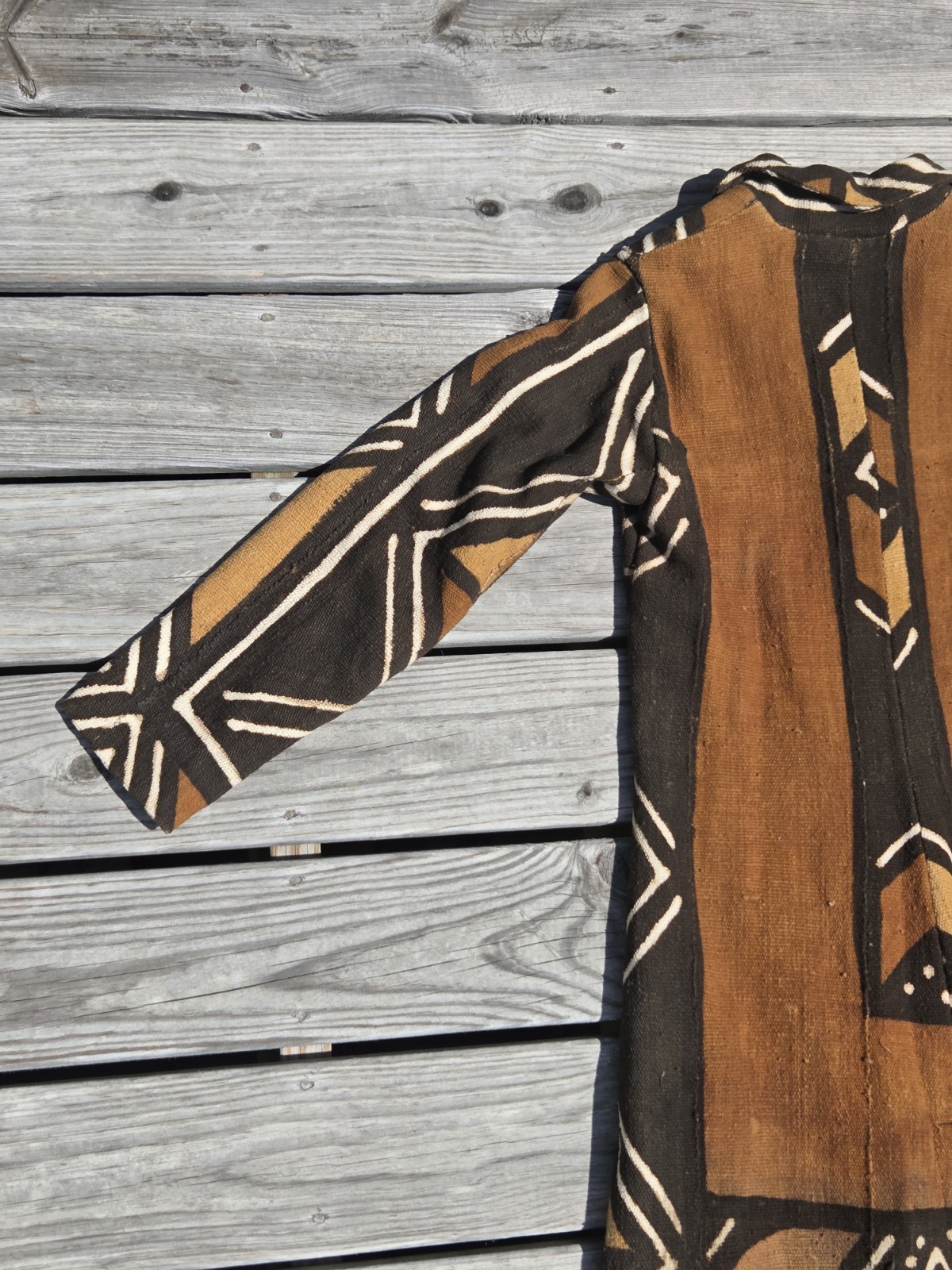 Vintage African Mudcloth Bogolan Long Duster Coat Geometric Handwoven Boho Art