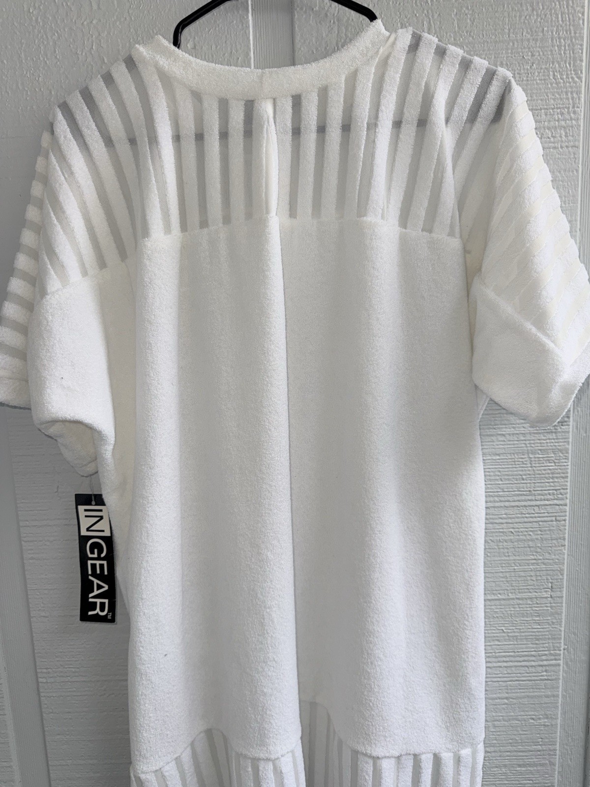 Vintage INGEAR White Terry Cloth Dress Womens OS Sheer Stripe Panel USA Made NWT