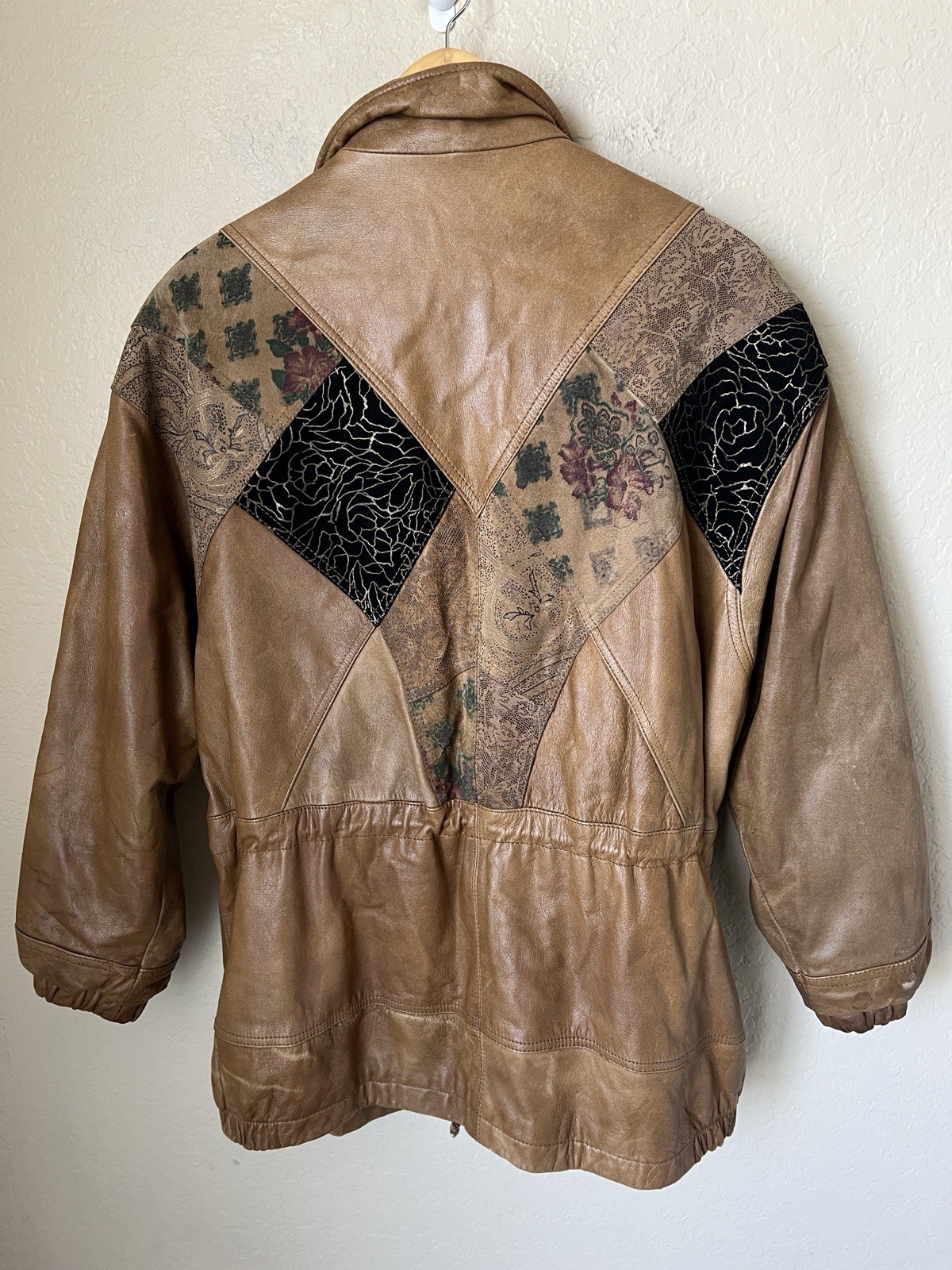 Pelle cuir Vintage Leather Patchwork Zip Jacket M