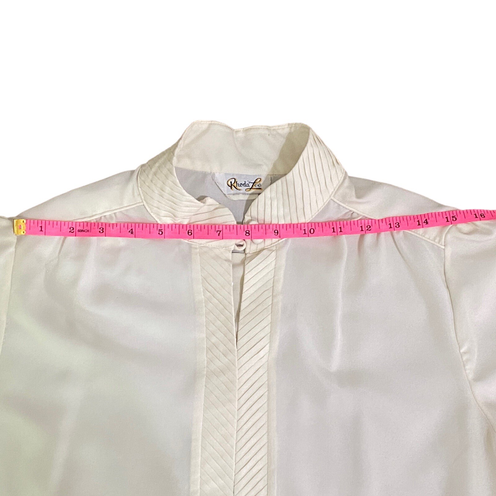 VTG Rhoda Lee 50s 60s White Ivory Blouse Sz 16 High Neck Short Sleeve Button Up