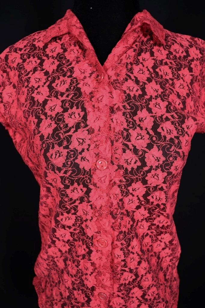 Vintage 1960’s French Red Lace Blouse Size Large Excellent Condition