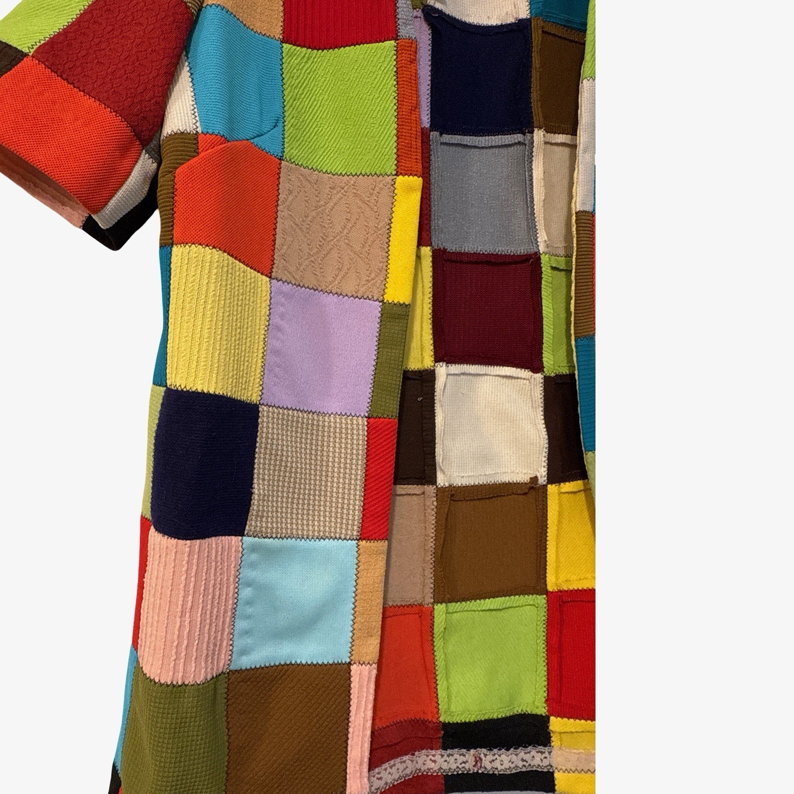 Vintage patchwork jacket Handmade Multicolored, Red, Green Yellow Sm/med 70’s