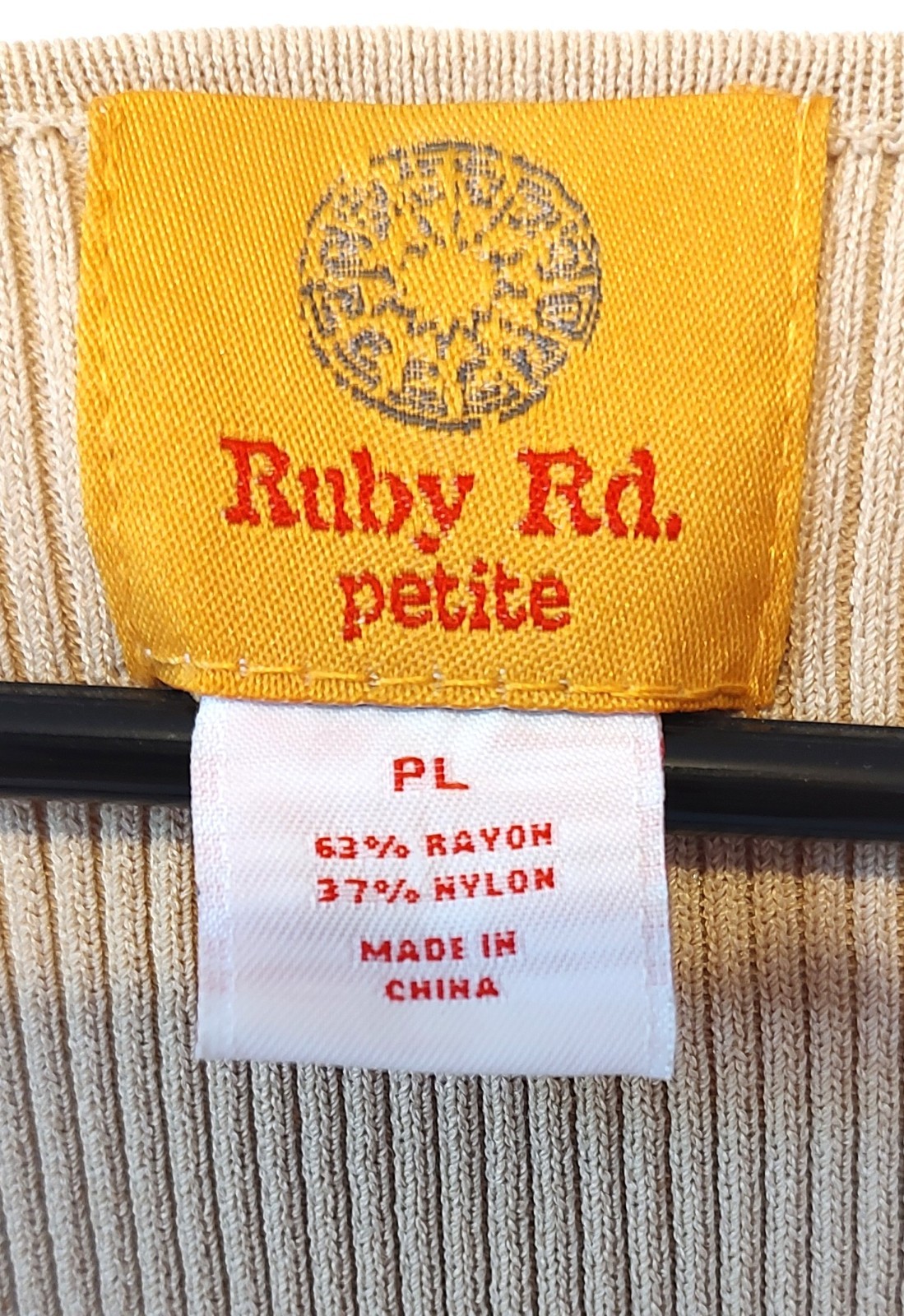 Ruby Rd. Womens Vintage Top Large Petite Tan Embellished with Black Beads