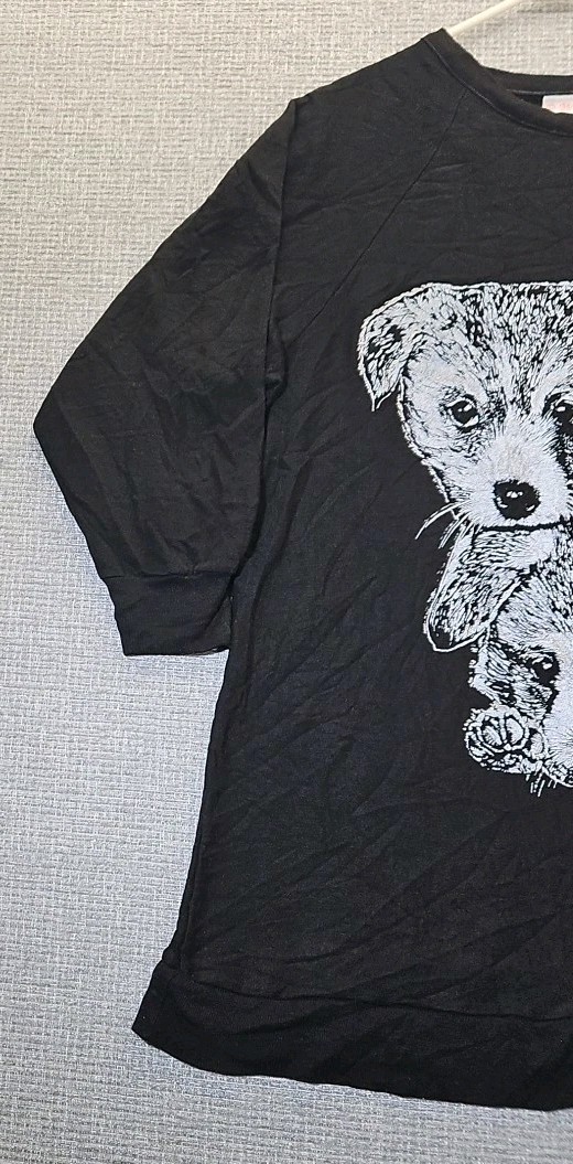 VTG 70s 80s Nancy Scott Pullover Puppy Dog Shirt Sz 44 Black 3/4 Sleeve USA Made