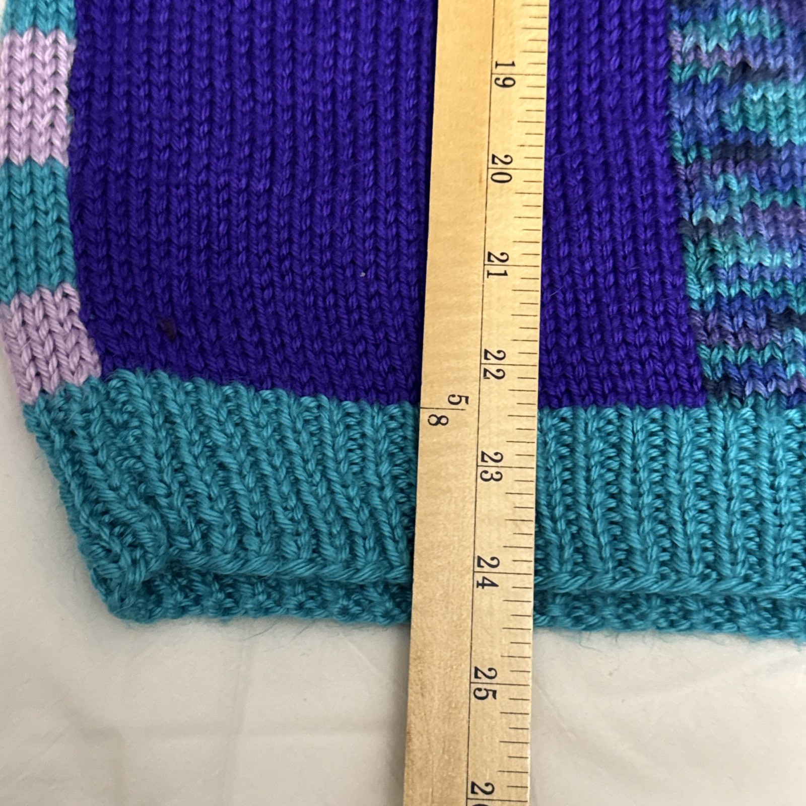 Vintage Handmade Knitted Purple Turquoise Colorblock Sleeveless Sweater Vest XL