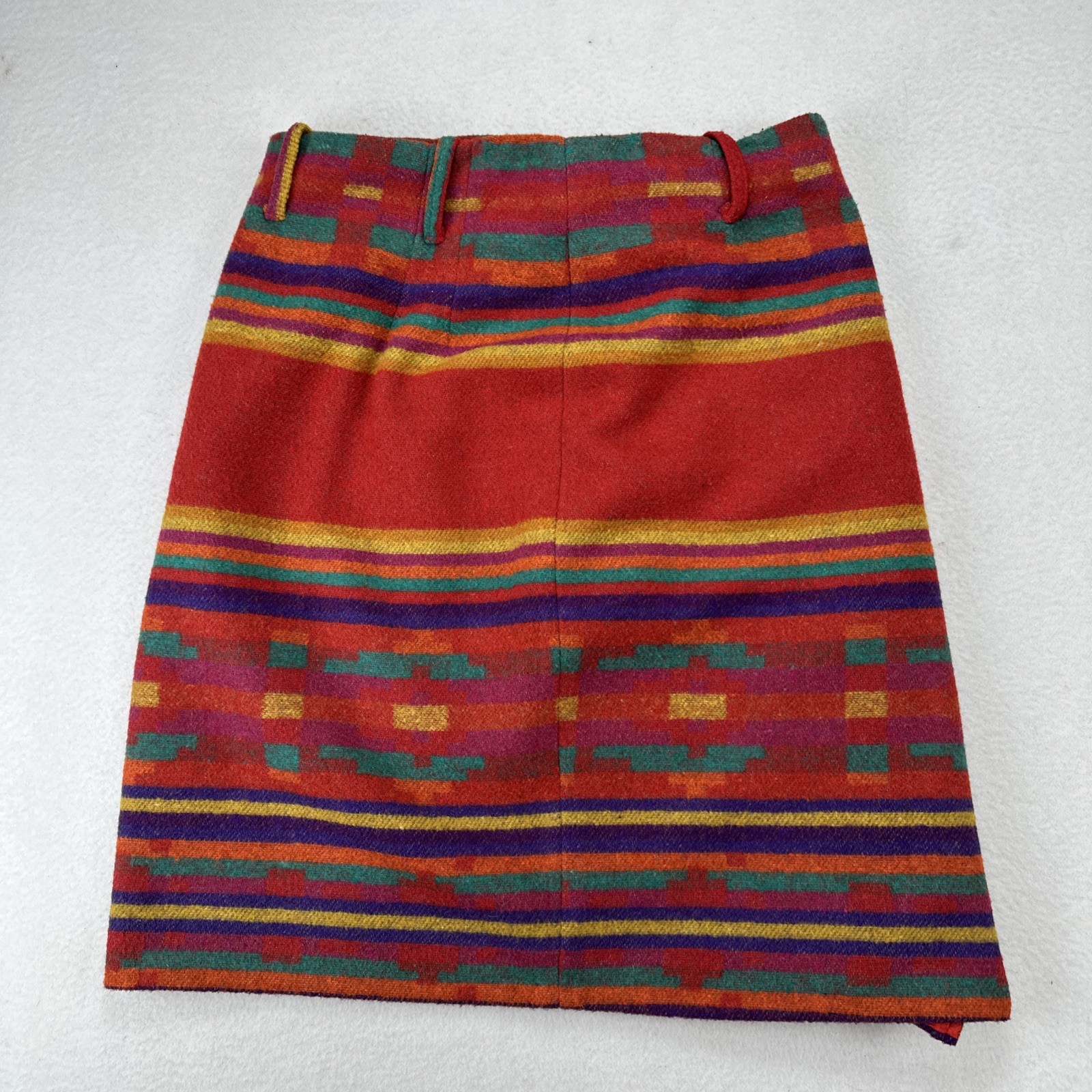 Breeches Vintage Wool Southwestern Stripe Wrap Skirt Red Multicolor Aztec Sz 12