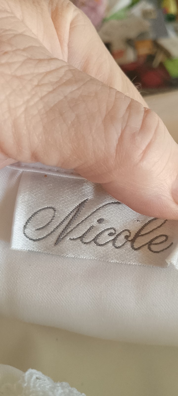 Vtg, Nicole,Maxi Nightgown,Satin, M, White, Embroidery, Grandma core 80s,glossy