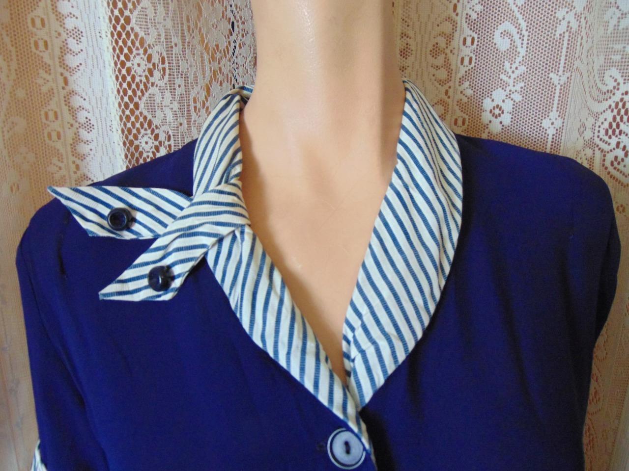 VTG 1940s Blue Semi Sheer Rayon Crepe Swing Dress Side Drape 39/32/40